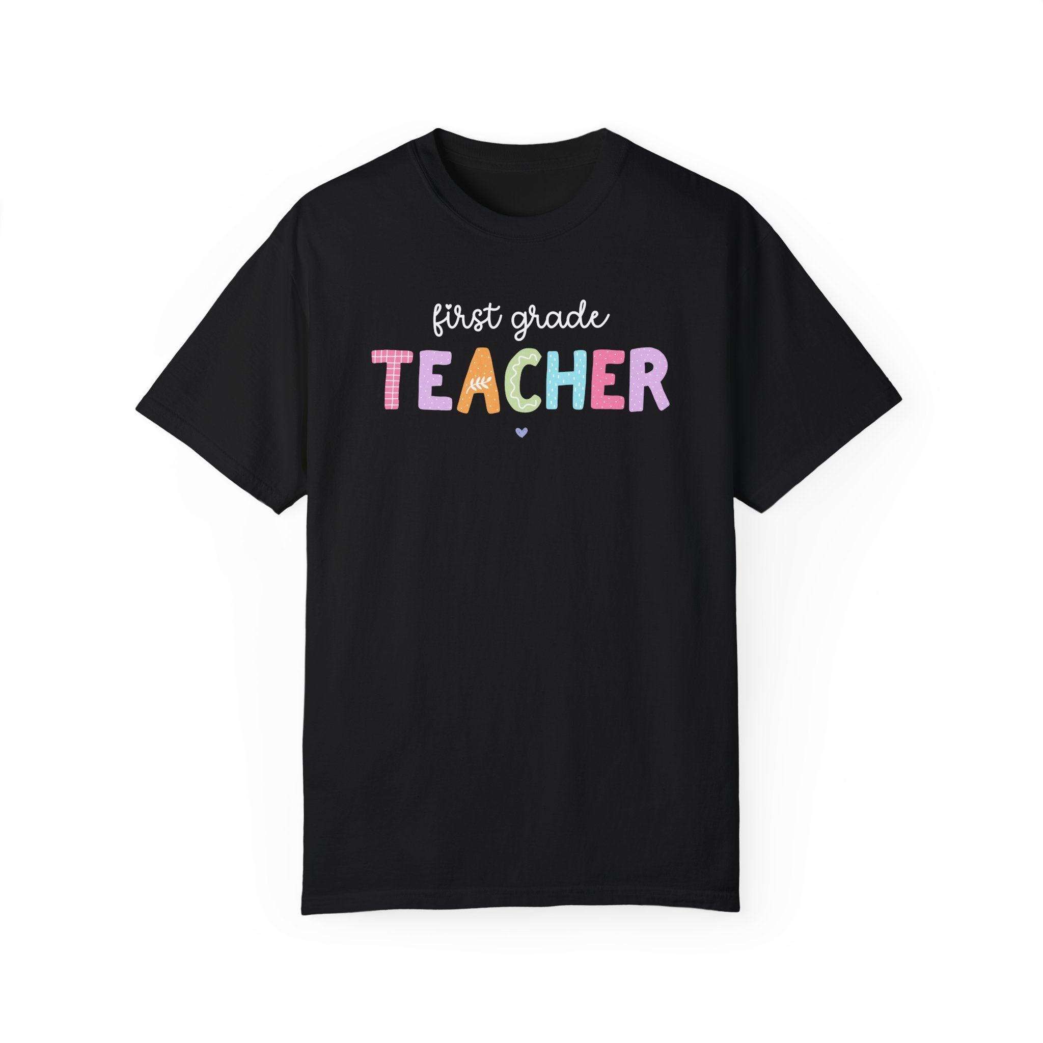 First Grade Teacher Tee Shirt, First Grade Crew, Cute First Day of School T-Shirt, Colorful 90s Scrapbook Vibe, New Teacher Congrats Gift - Opal and June