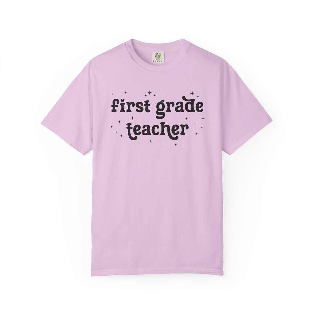 First Grade Teacher Tee Shirt for Back to School, Cute Teacher Appreciation Gift, Matching 1st Grade Teacher Team Shirt, Cute Retro Stars - Opal and June