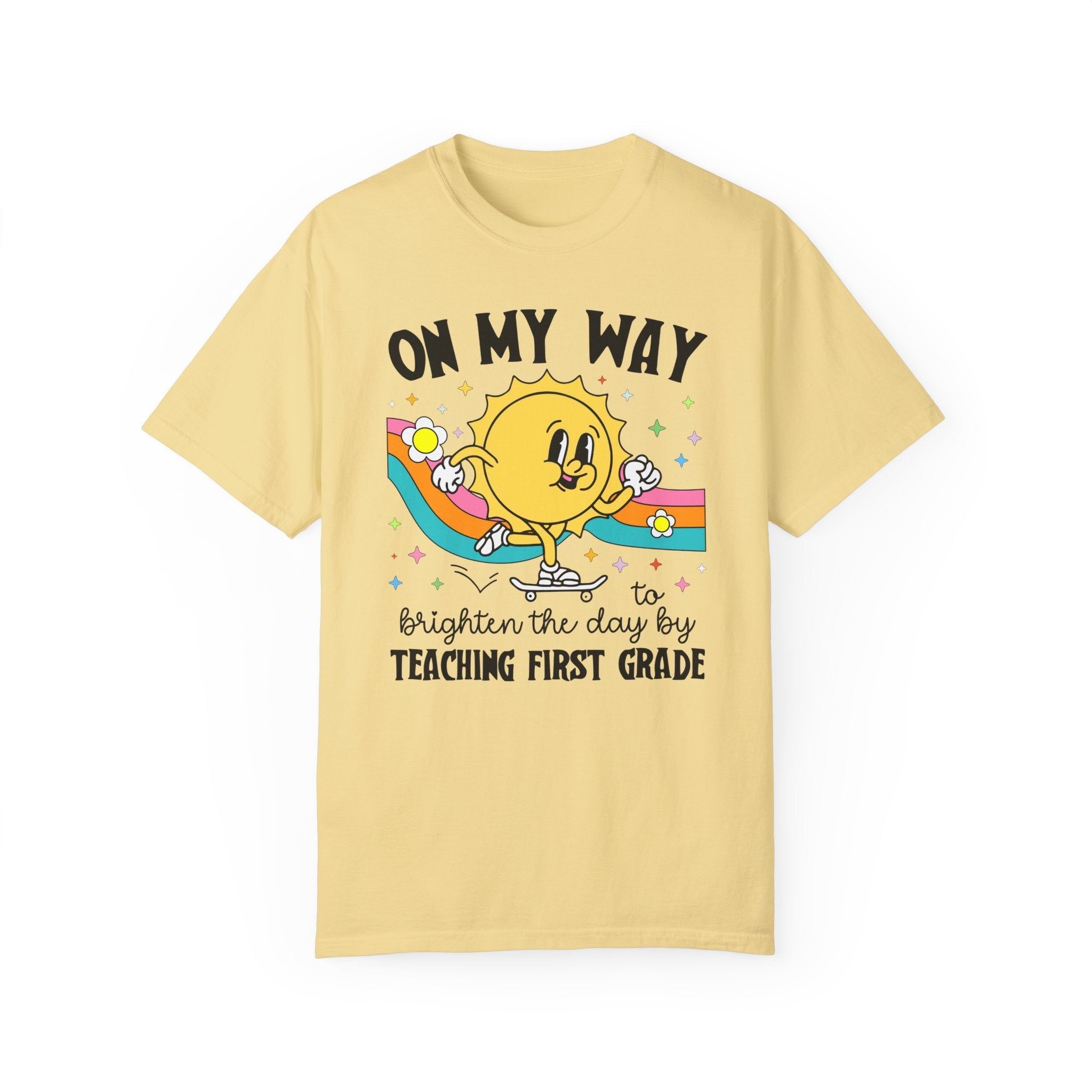 First Grade Teacher Tee Shirt, Matching First Grade Crew T-Shirt for First Day of School, Groovy Retro Aesthetic Teacher Appreciation Gift - Opal and June