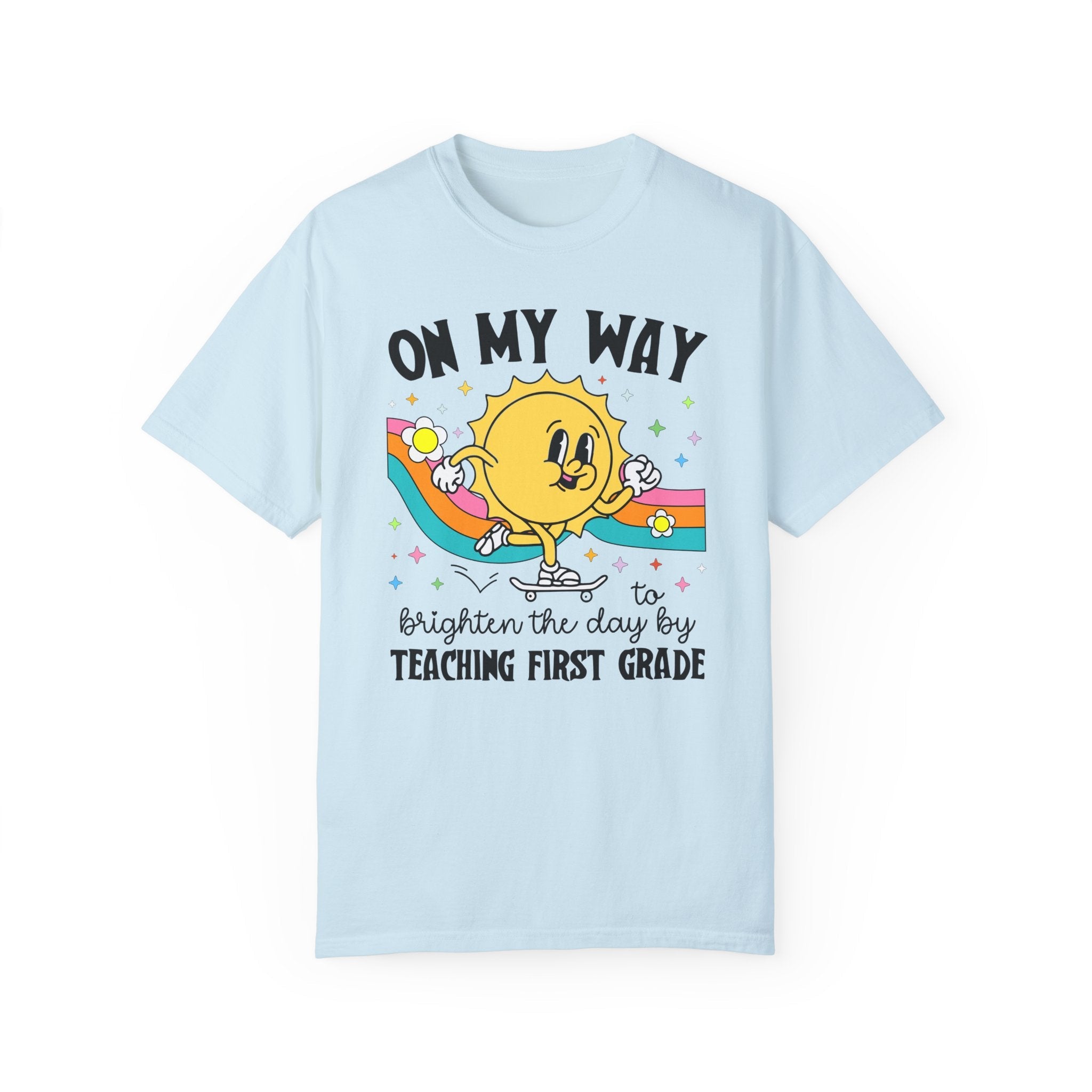 First Grade Teacher Tee Shirt, Matching First Grade Crew T-Shirt for First Day of School, Groovy Retro Aesthetic Teacher Appreciation Gift - Opal and June