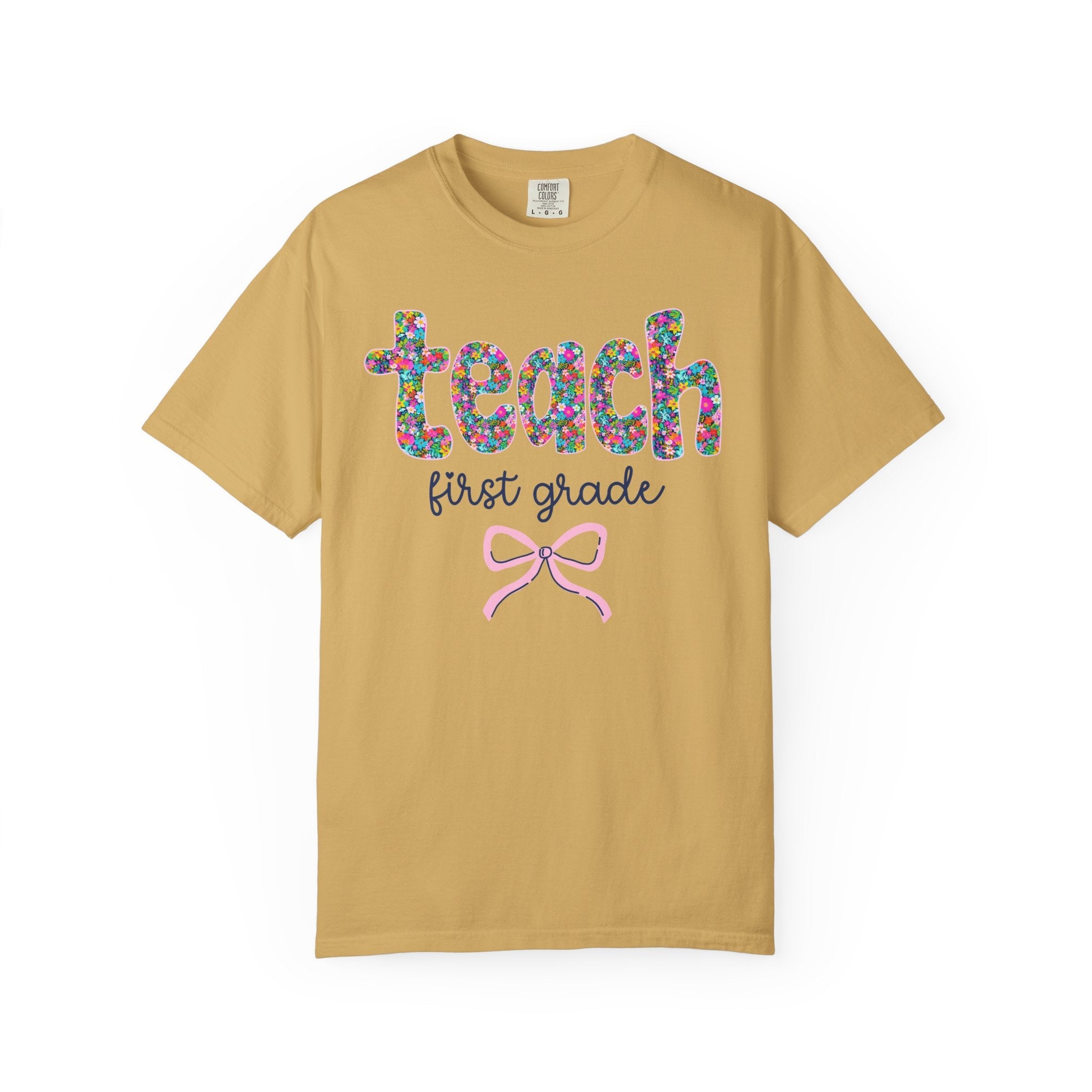 First Grade Teacher Tee Shirt with Bow - Opal and June