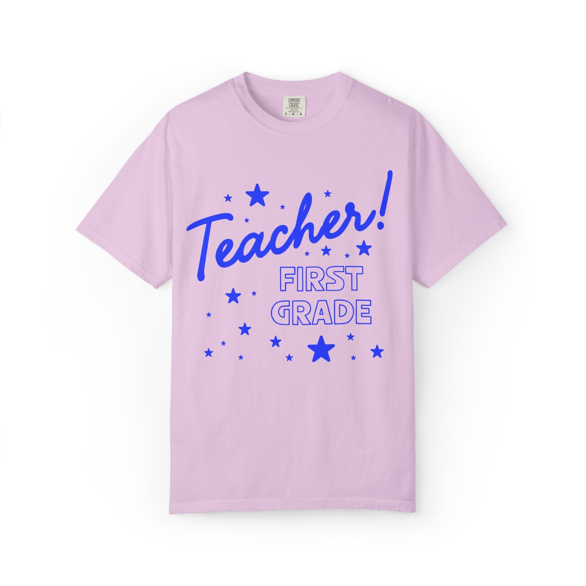 First Grade Teacher Tee Shirt with Stars: Cute Matching Teacher T-Shirt for Back to School or Meet the Teacher Night, First Grade Crew - Opal and June