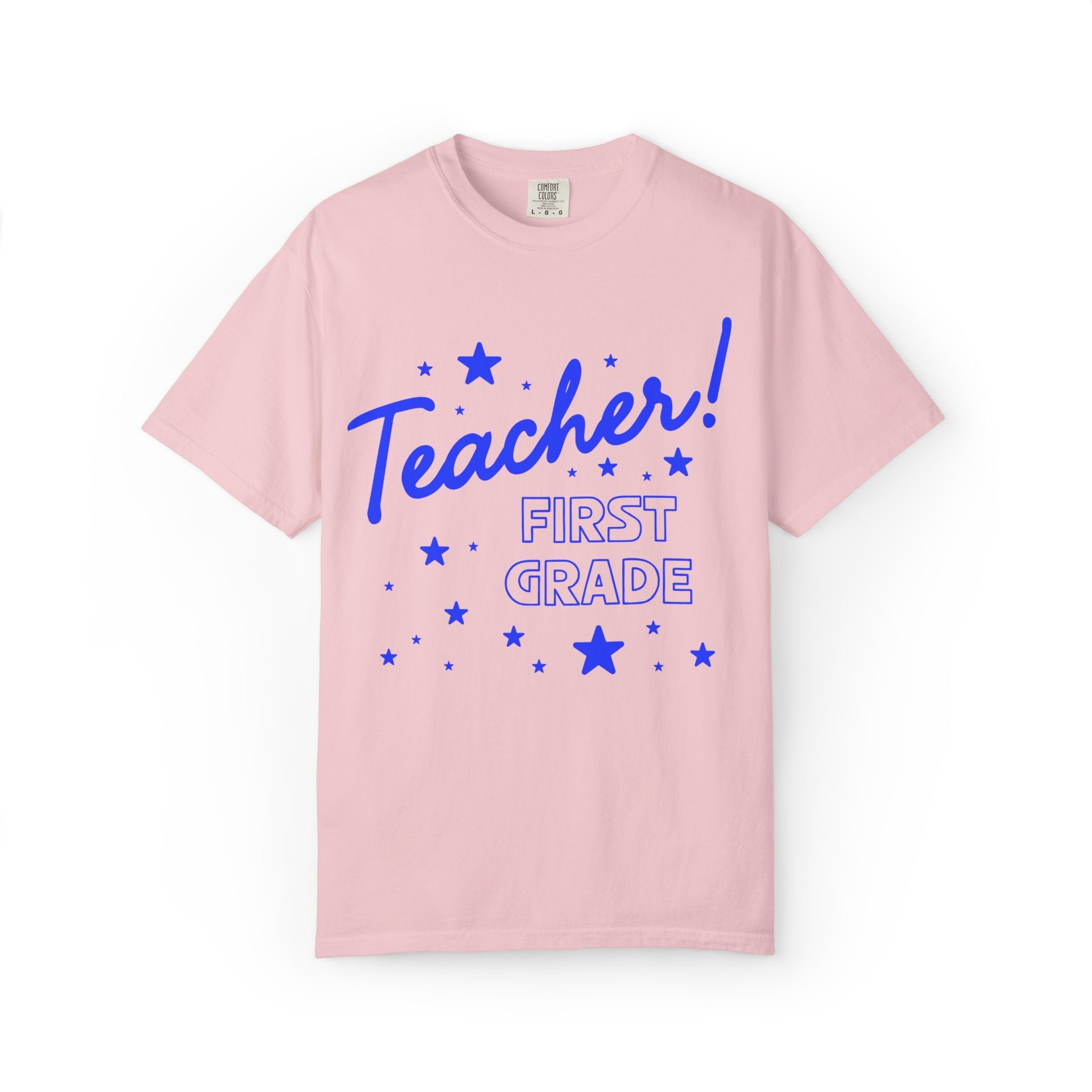 First Grade Teacher Tee Shirt with Stars: Cute Matching Teacher T-Shirt for Back to School or Meet the Teacher Night, First Grade Crew - Opal and June