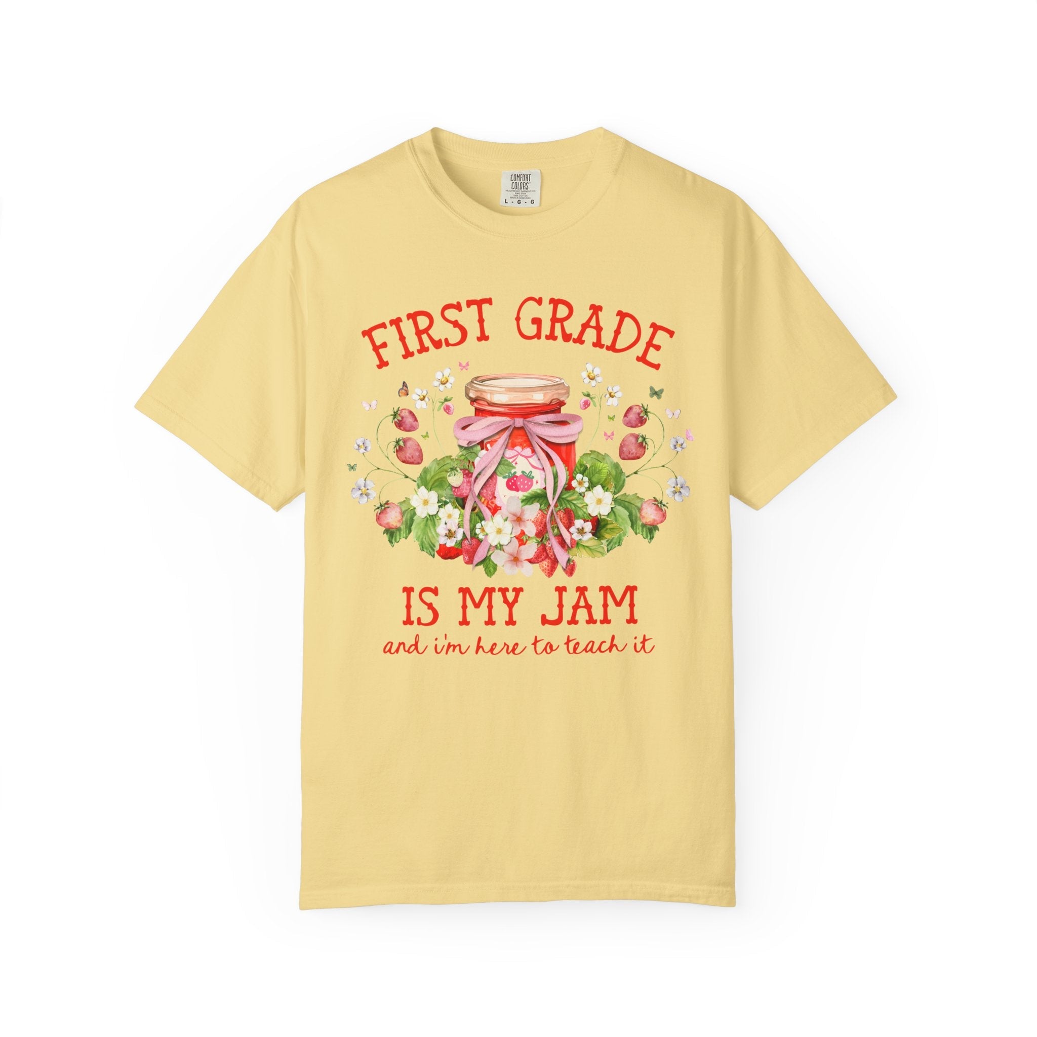 First Grade Teacher Tee Shirt with Strawberries: First Grade is My Jam, Matching Back to School, Meet the Teacher T-Shirt, First Grade Crew - Opal and June