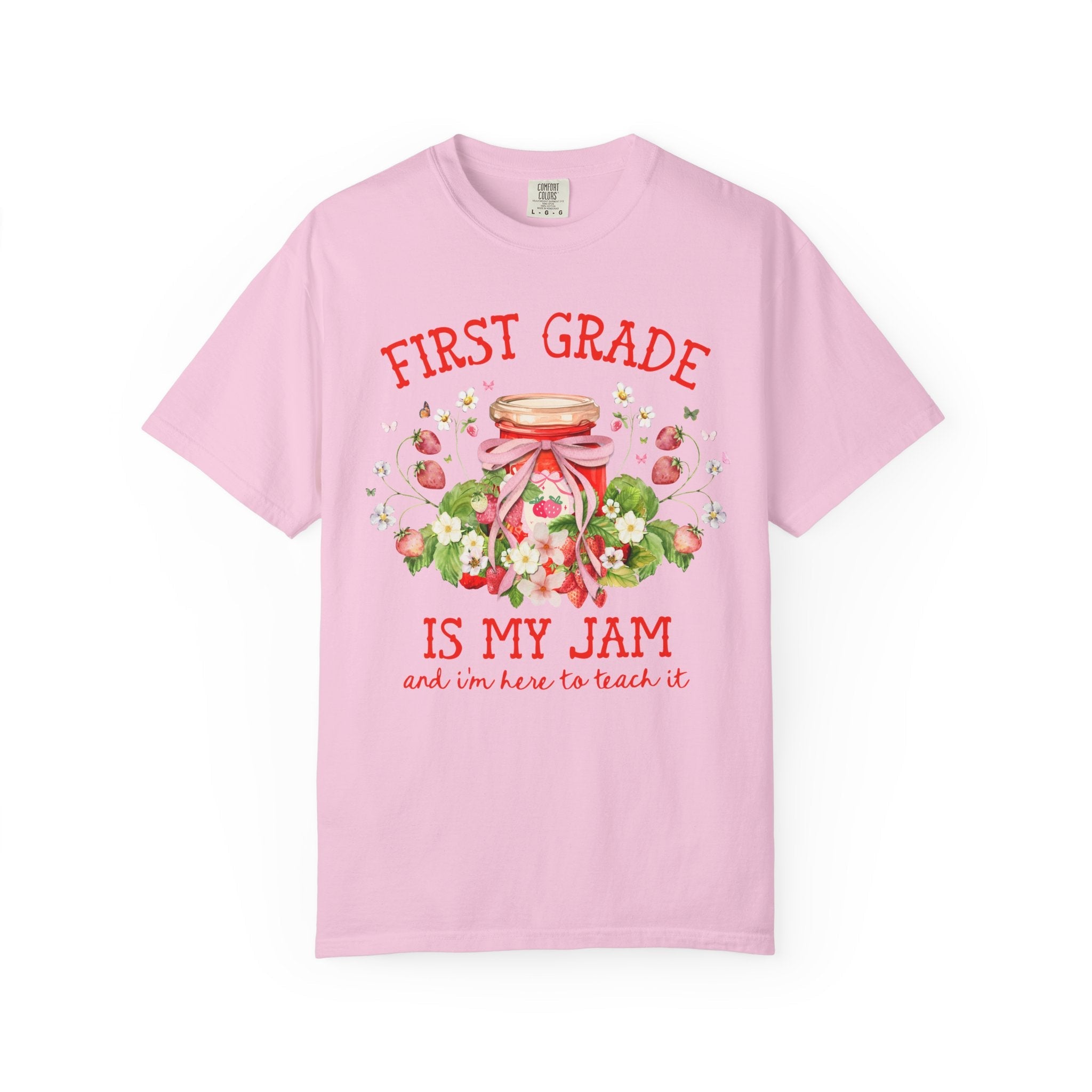 First Grade Teacher Tee Shirt with Strawberries: First Grade is My Jam, Matching Back to School, Meet the Teacher T-Shirt, First Grade Crew - Opal and June