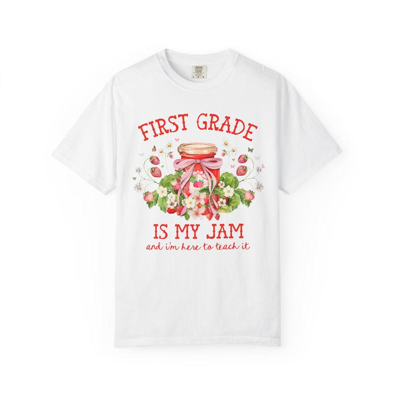 First Grade Teacher Tee Shirt with Strawberries: First Grade is My Jam, Matching Back to School, Meet the Teacher T-Shirt, First Grade Crew - Opal and June