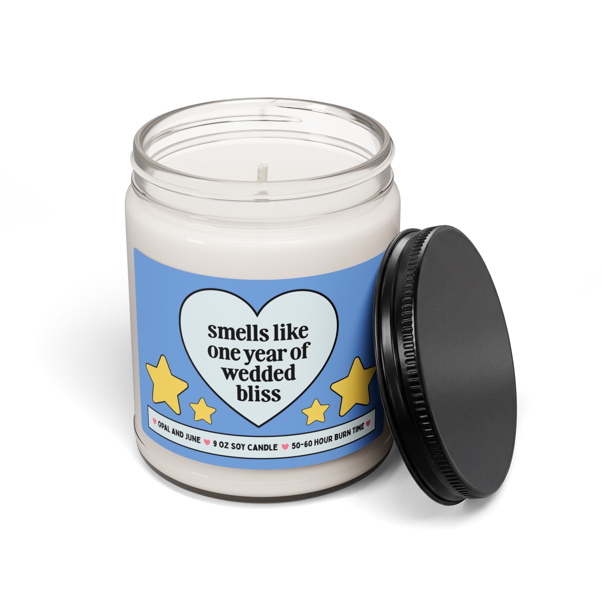 First Year Wedding Anniversary Gift: Smells Like One Year of Wedded Bliss, 9 Oz Soy Candle for Wife or Husband, Anniversary Gift from Spouse - Opal and June
