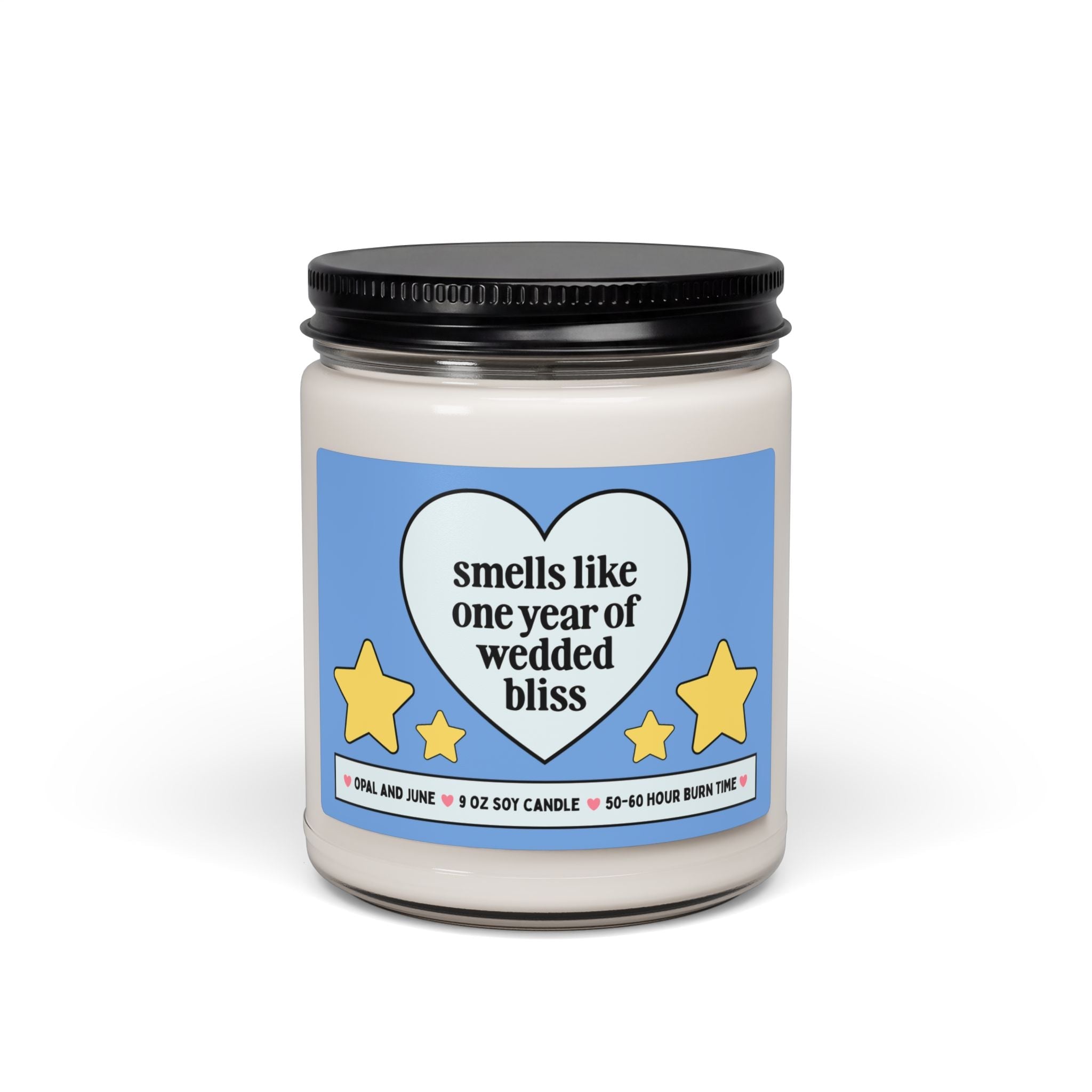 First Year Wedding Anniversary Gift: Smells Like One Year of Wedded Bliss, 9 Oz Soy Candle for Wife or Husband, Anniversary Gift from Spouse - Opal and June