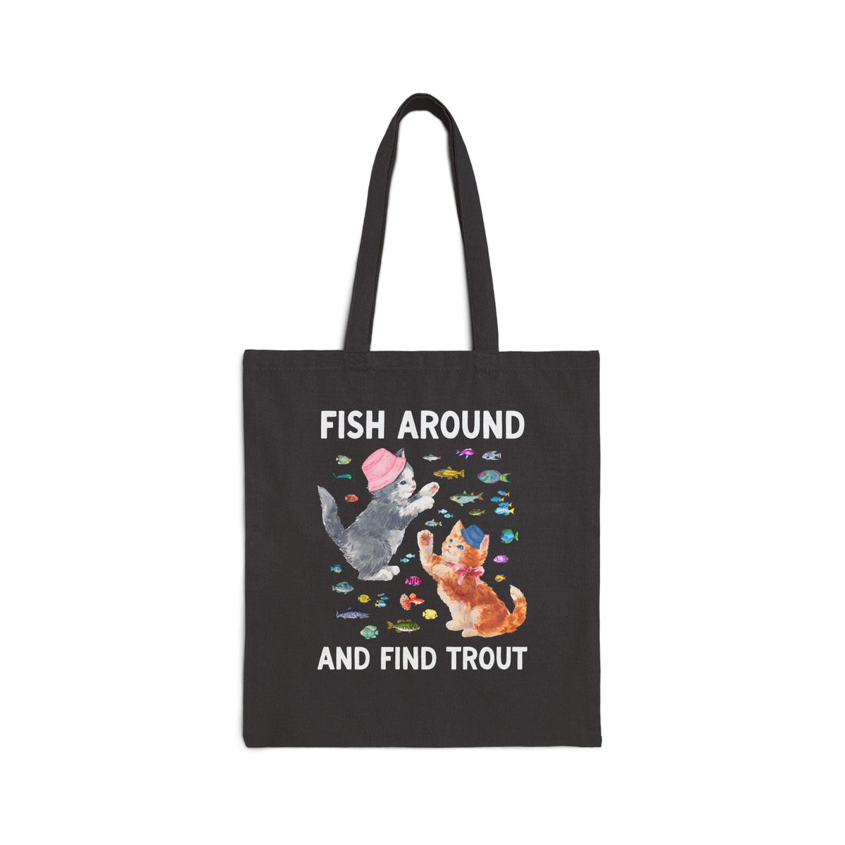 Fish Around and Find Trout Funny Cat Lover Tote Bag for Cat Mom or Cat Dad, Silly Cat Parent Fishing Tote, Colorful 90s Aesthetic - Opal and June