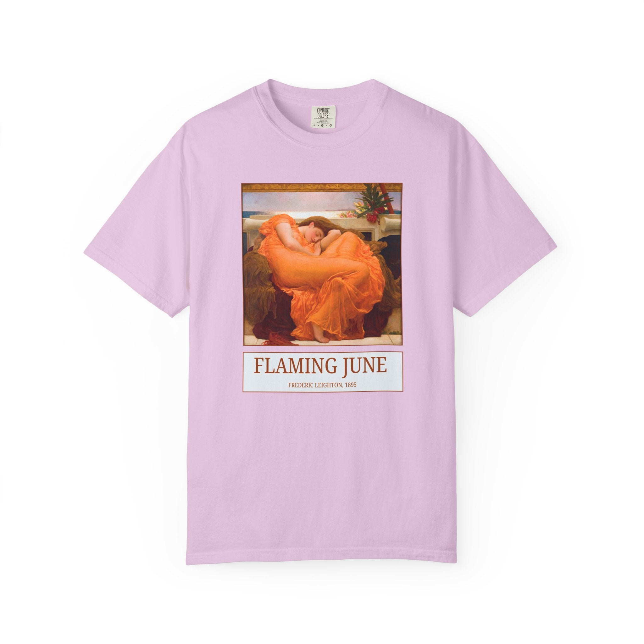 Flaming June by Frederic Leighton: Colorful Art History Tee Shirt, 19th Century Classic Academic Art Movement, English Art History Buff Gift - Opal and June