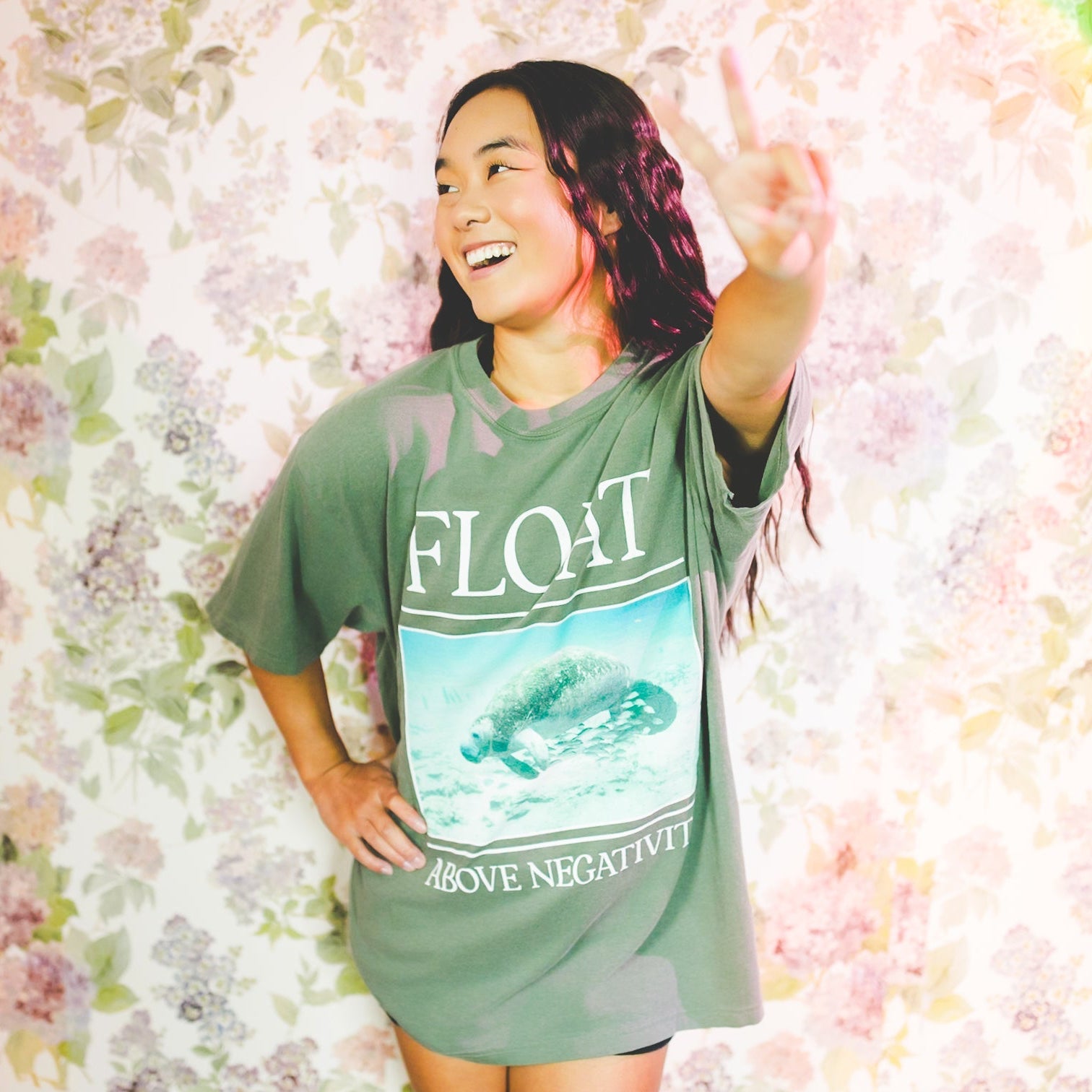 Float Above Negativity Manatee Lover Tee - Opal and June