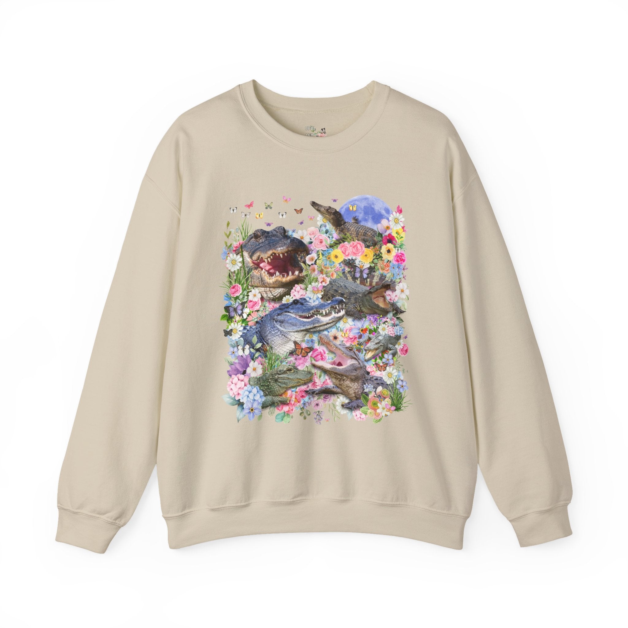 Floral Alligator Sweatshirt with Butterflies, Silly Maximalist Animal Lover, 90s Throwback Crocodile Shirt with Flowers, Weirdcore Dreamcore - Opal and June