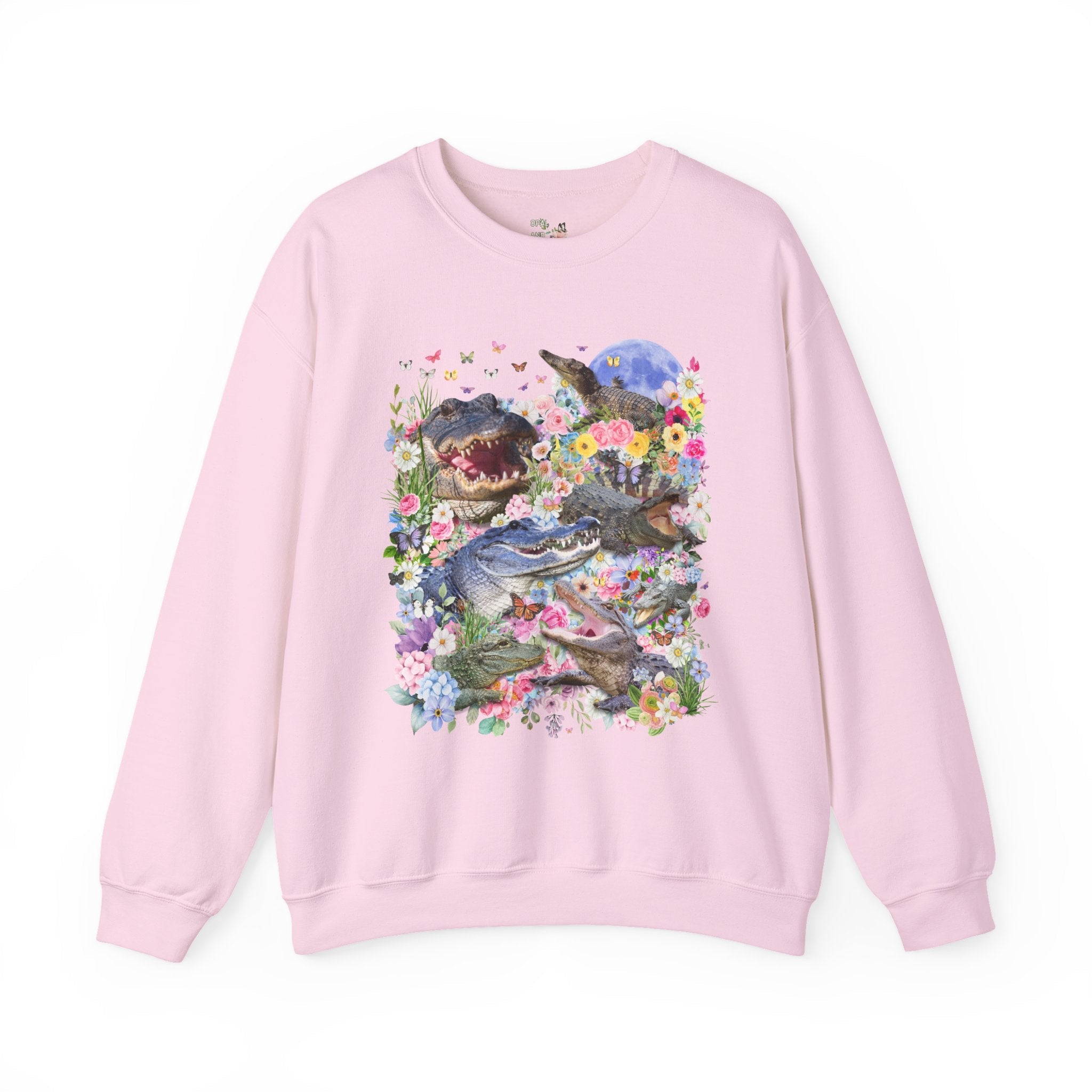 Floral Alligator Sweatshirt with Butterflies, Silly Maximalist Animal Lover, 90s Throwback Crocodile Shirt with Flowers, Weirdcore Dreamcore - Opal and June