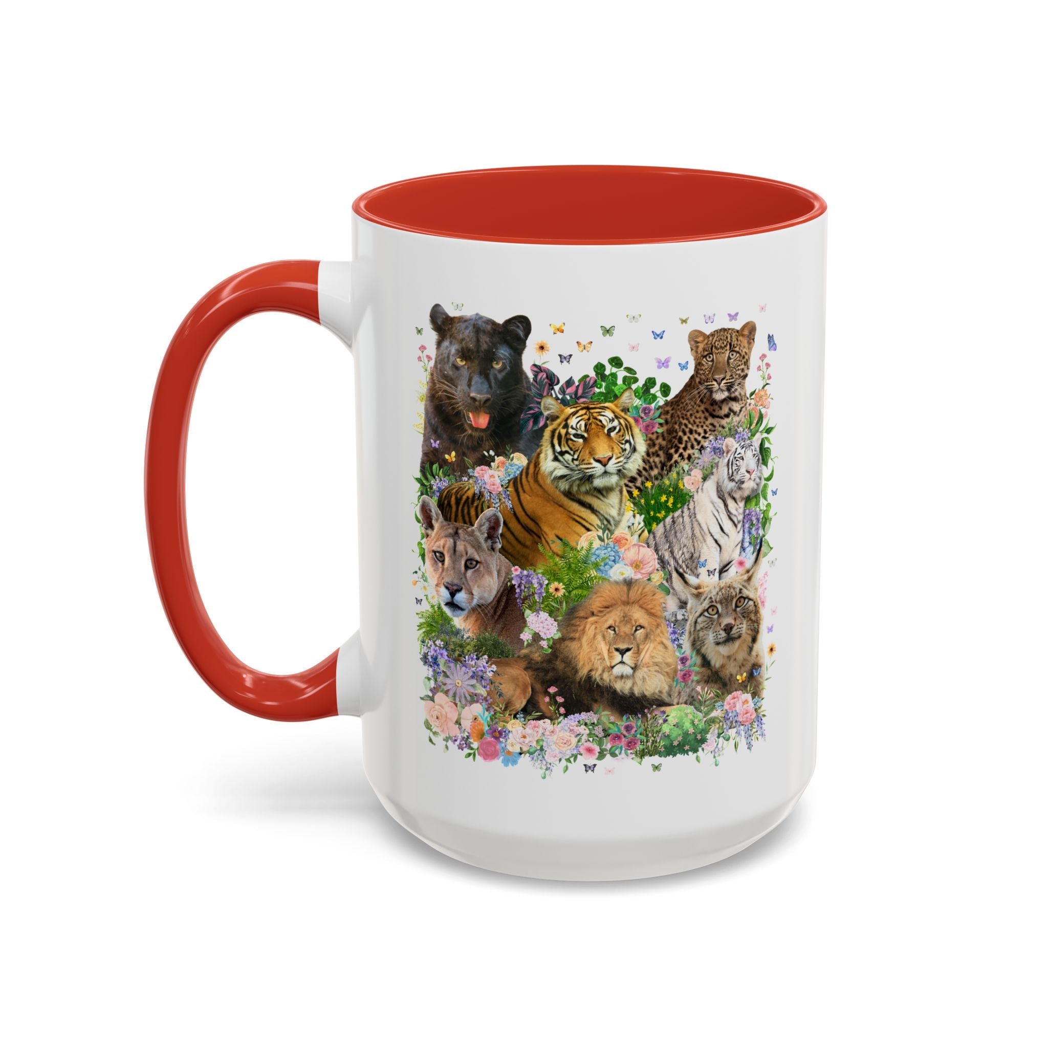 Floral Big Cat Collage Coffee Mug with Butterflies - Opal and June
