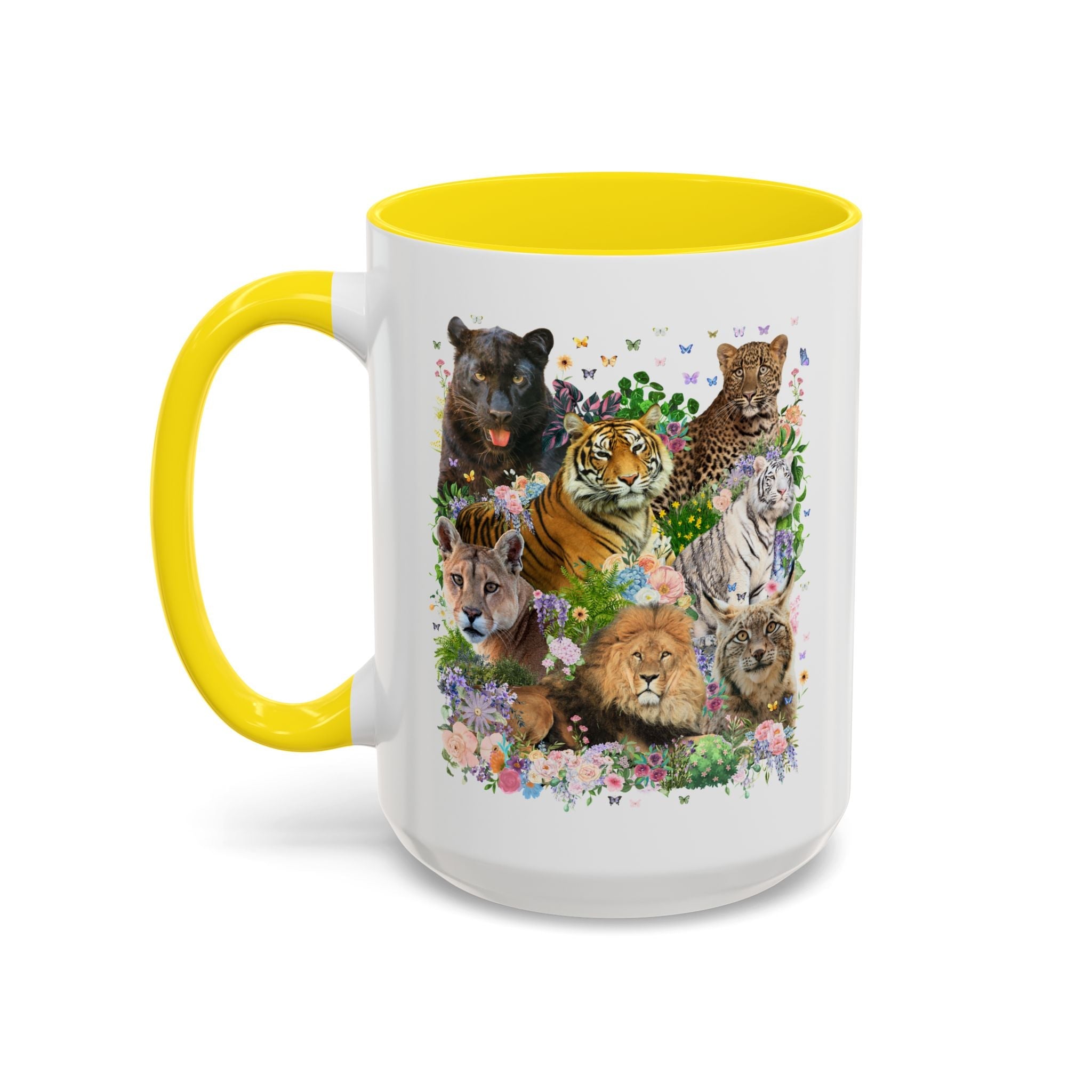 Floral Big Cat Collage Coffee Mug with Butterflies - Opal and June