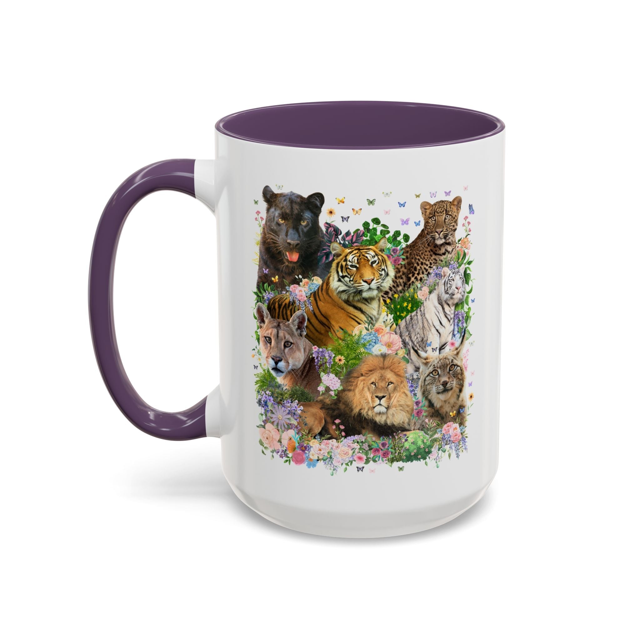 Floral Big Cat Collage Coffee Mug with Butterflies - Opal and June