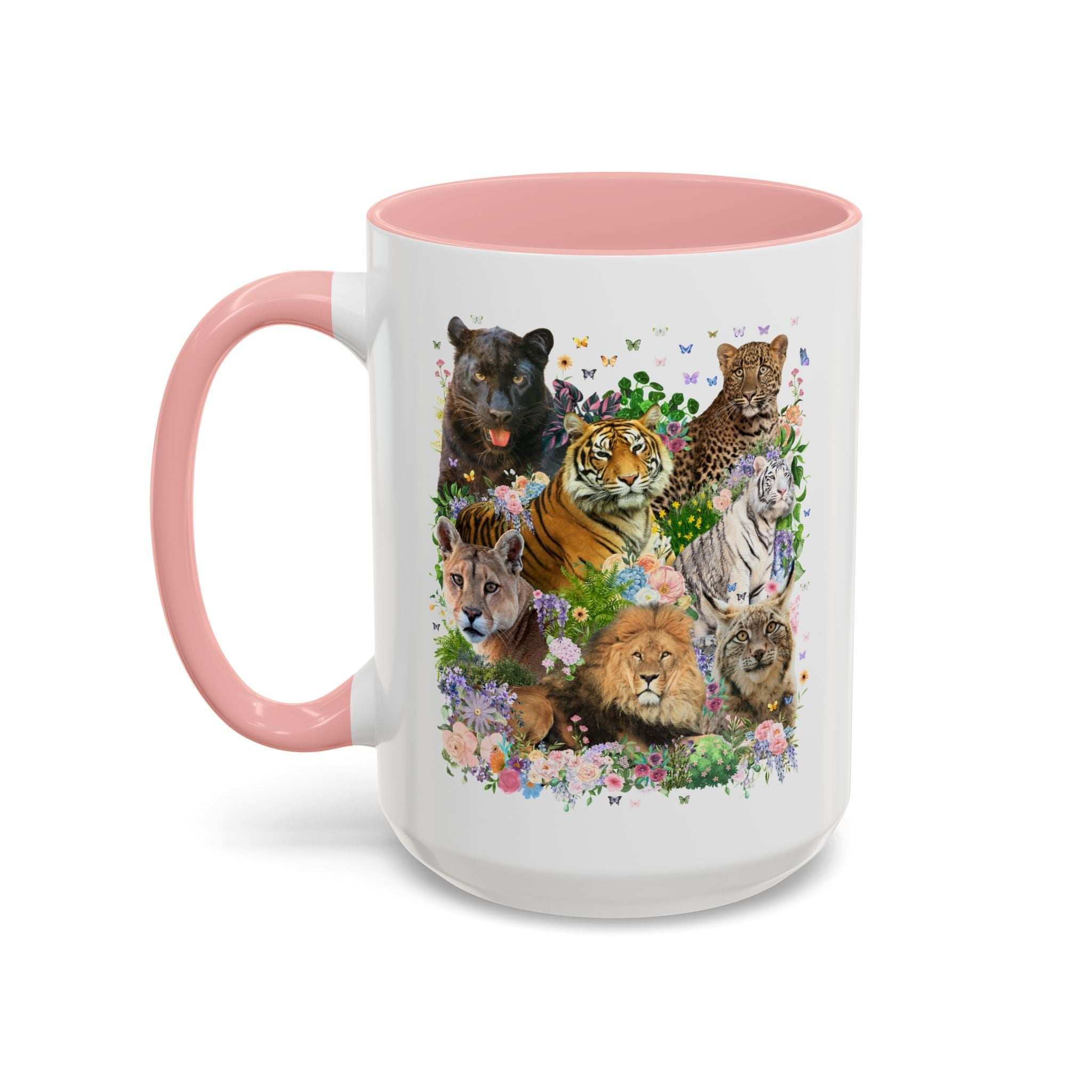 Floral Big Cat Collage Coffee Mug with Butterflies - Opal and June