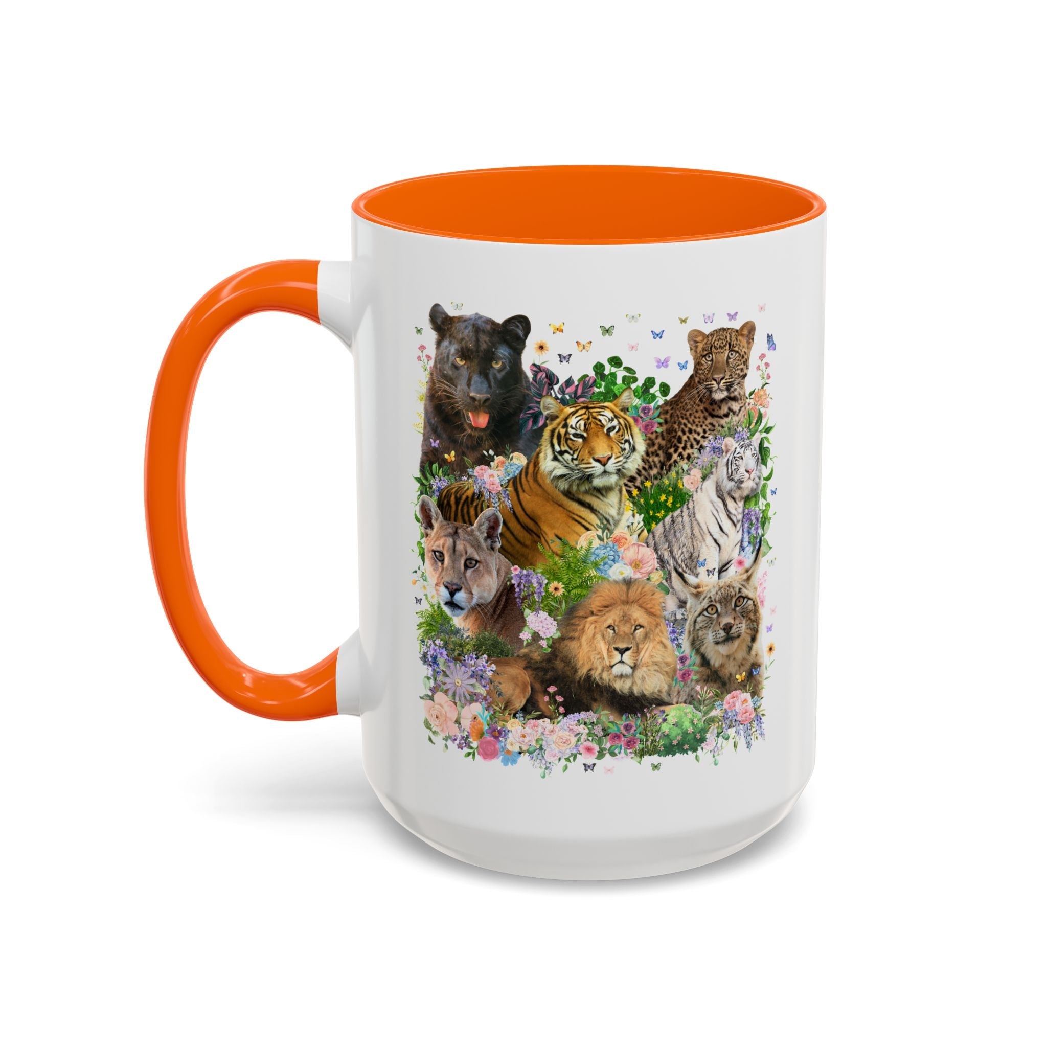 Floral Big Cat Collage Coffee Mug with Butterflies - Opal and June