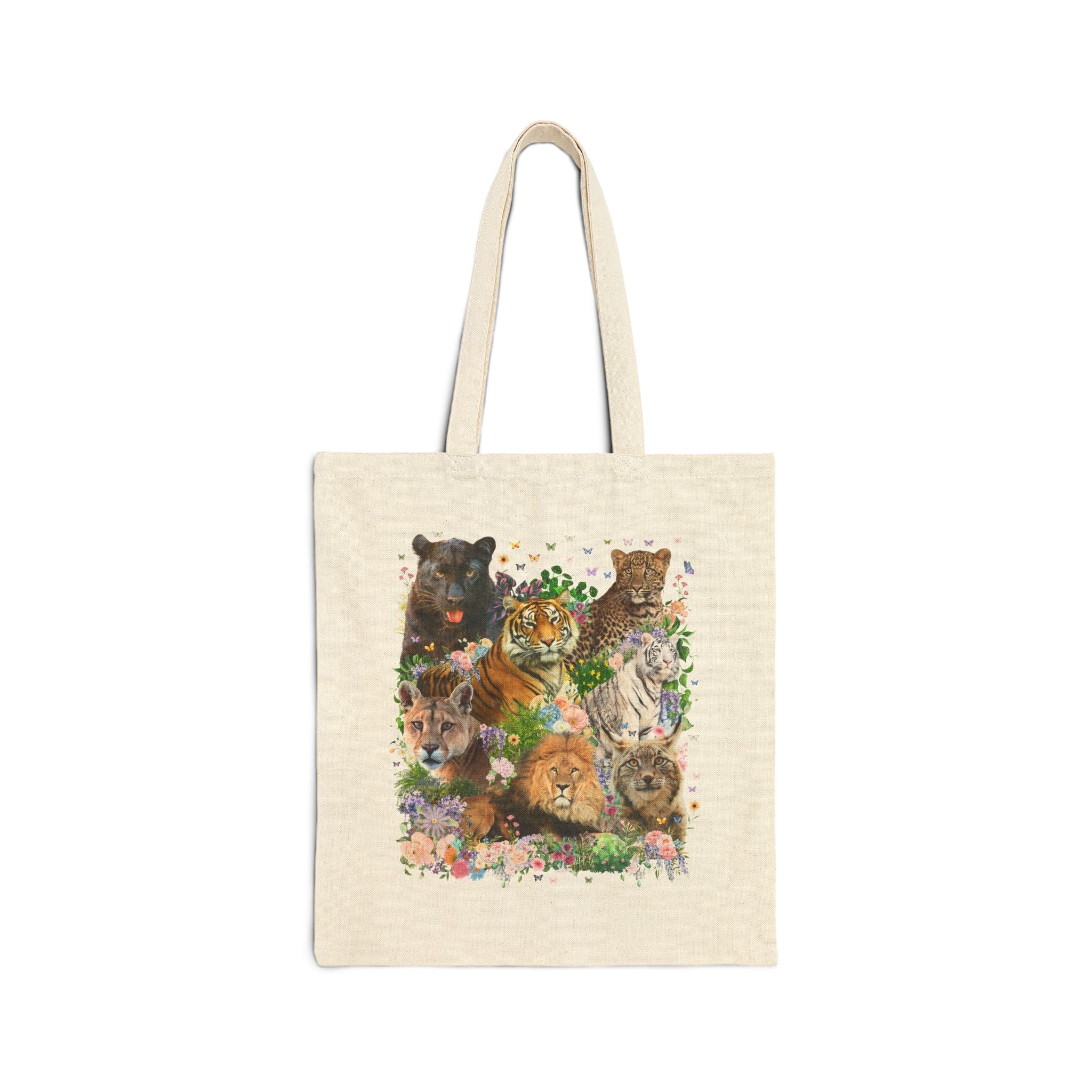 Floral Big Cat Collage Tote Bag with Butterflies - Opal and June