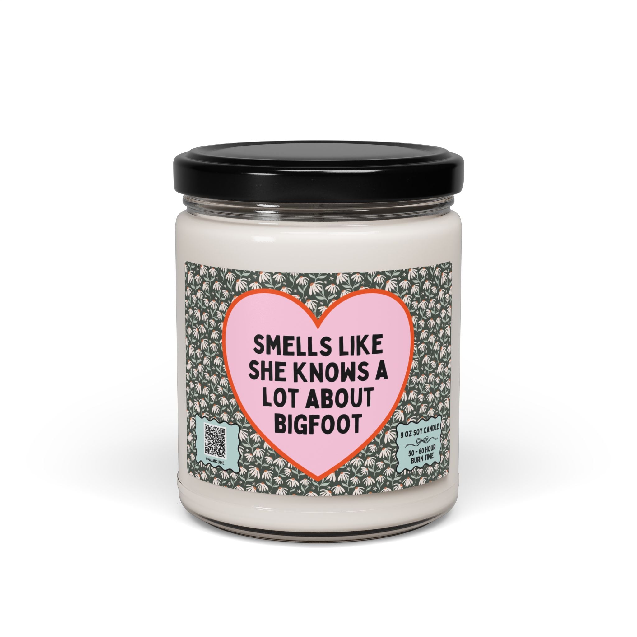 Floral Bigfoot Candle for Mom Who Loves Sasquatch, Funny Saying Gift, Mythical Creature, Famous American Folklore 9 Oz Candle for Daughter - Opal and June