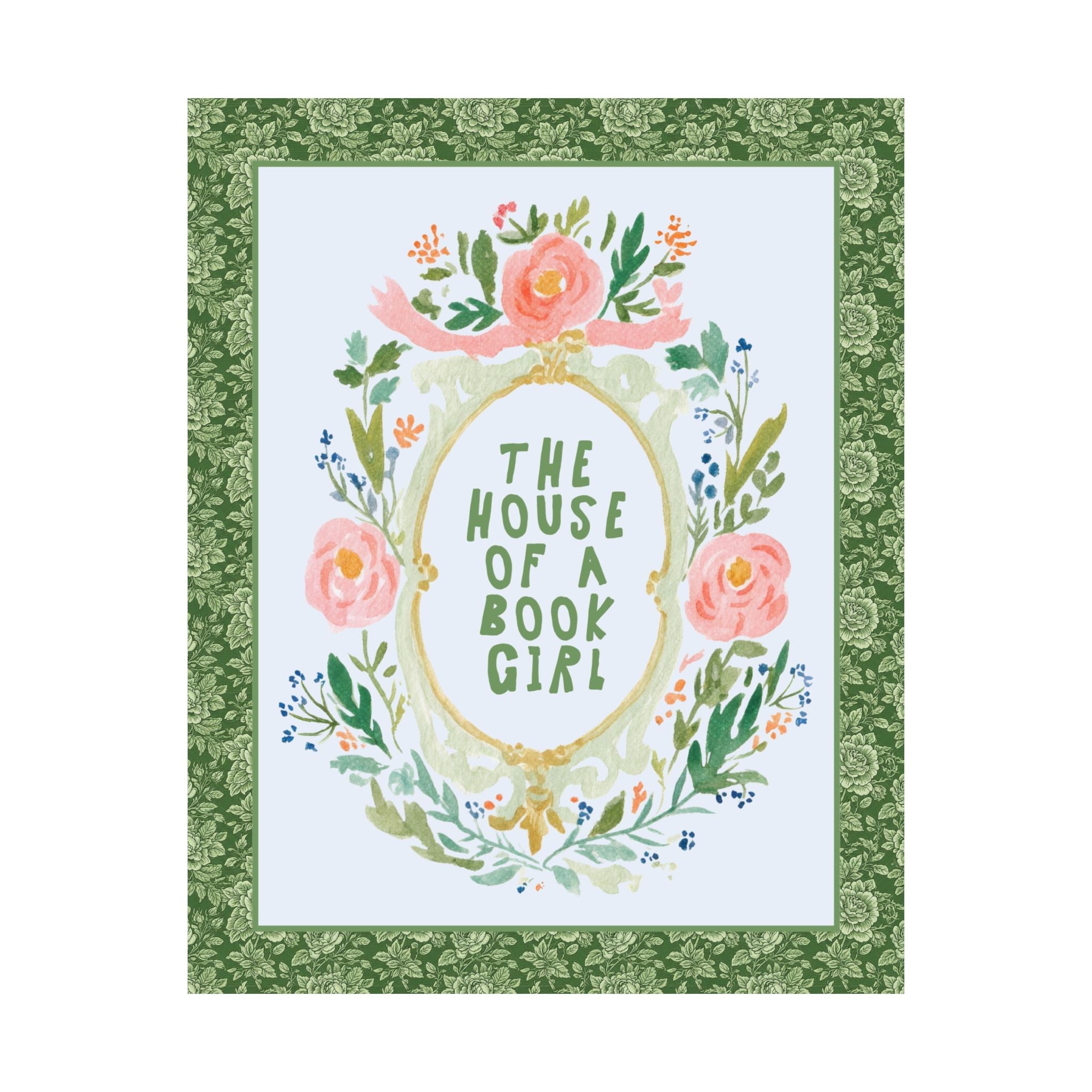 Floral Book Lover Poster Print: The House of a Book Girl, Silly Soft Girl Style Romance Reader Birthday Gift, Decor for Library or Bedroom - Opal and June