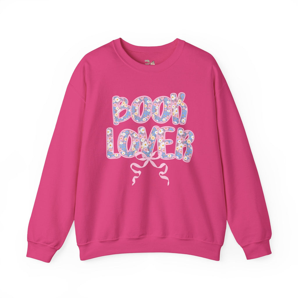 Floral Book Lover Sweatshirt with Boho Cottagecore Bow, Cute Bookish Crewneck with 90s Floral Aesthetic, Romance Reader Bookworm Gift - Opal and June