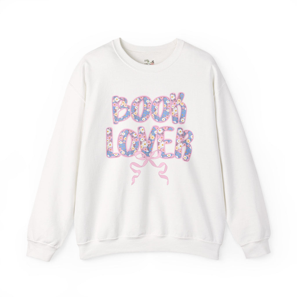 Floral Book Lover Sweatshirt with Boho Cottagecore Bow, Cute Bookish Crewneck with 90s Floral Aesthetic, Romance Reader Bookworm Gift - Opal and June