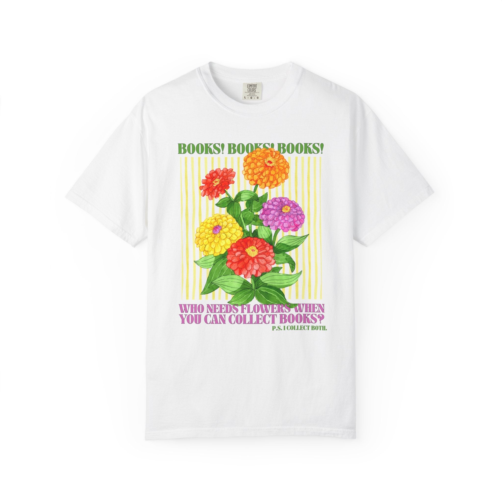 Floral Book Lover Tee Shirt for Reader Who Loves Reading and Cut Flowers, Gift for Mom Who Loves Books, Boho Romance Reader Tee with Zinnias - Opal and June