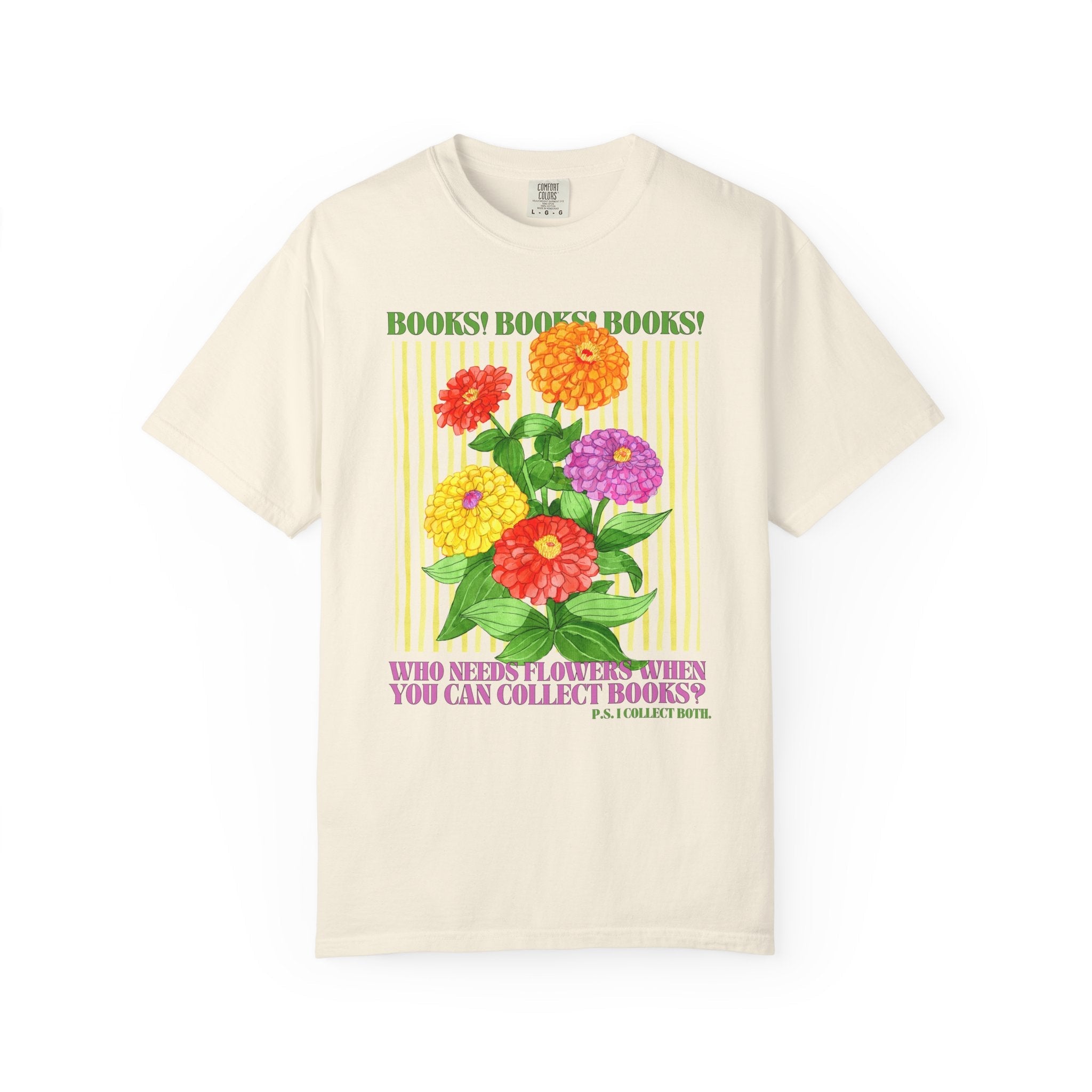 Floral Book Lover Tee Shirt for Reader Who Loves Reading and Cut Flowers, Gift for Mom Who Loves Books, Boho Romance Reader Tee with Zinnias - Opal and June