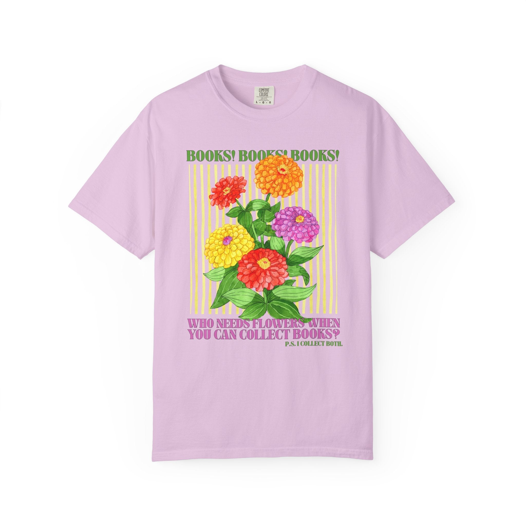 Floral Book Lover Tee Shirt for Reader Who Loves Reading and Cut Flowers, Gift for Mom Who Loves Books, Boho Romance Reader Tee with Zinnias - Opal and June