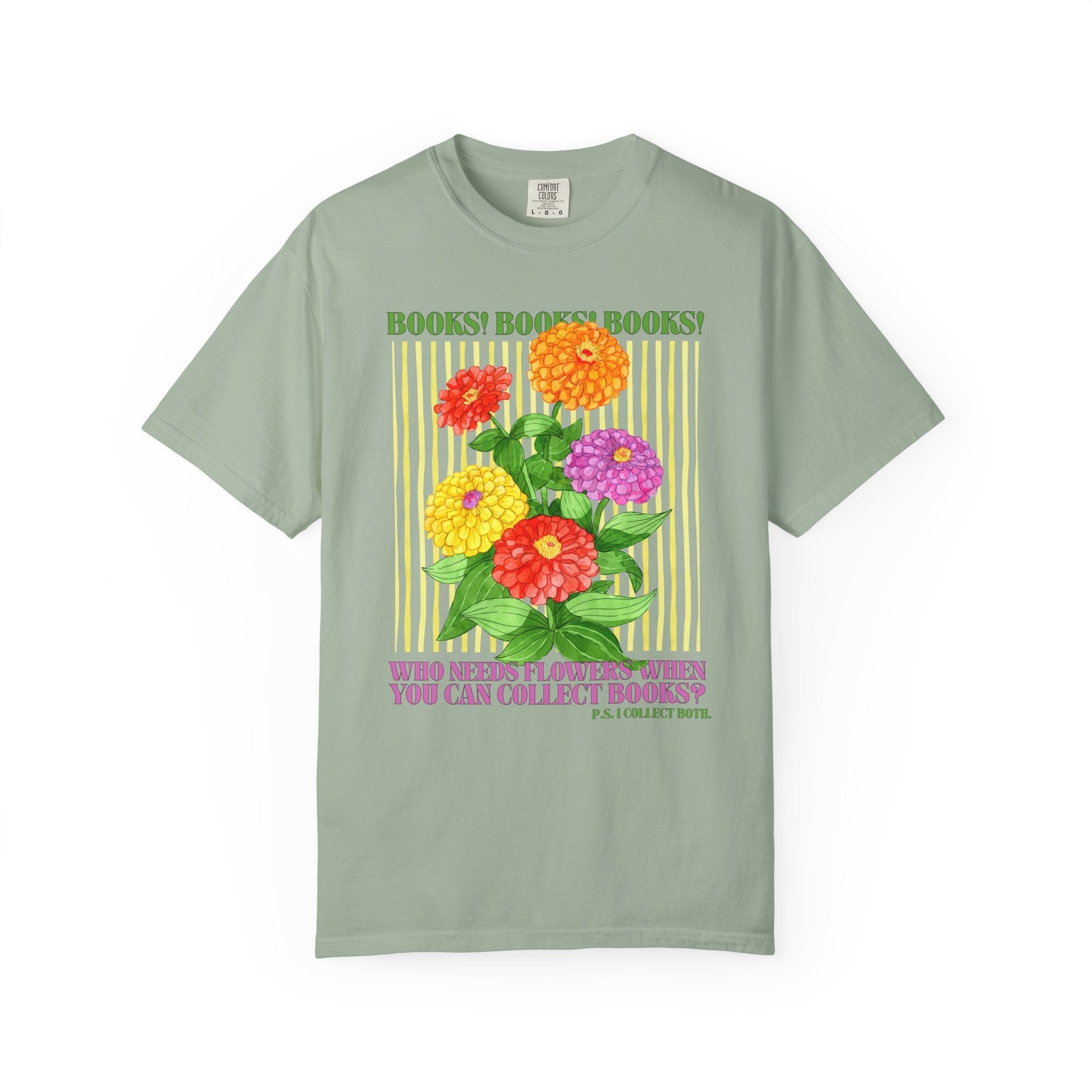 Floral Book Lover Tee Shirt for Reader Who Loves Reading and Cut Flowers, Gift for Mom Who Loves Books, Boho Romance Reader Tee with Zinnias - Opal and June