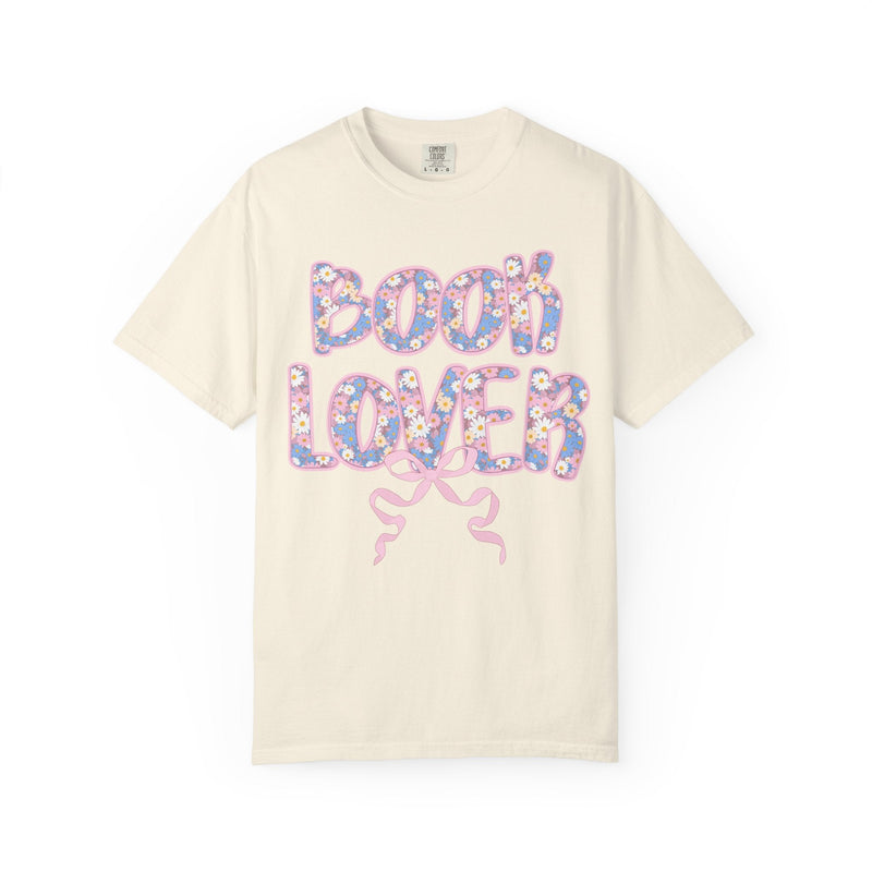 Floral Book Lover Tee Shirt with Boho Cottagecore Bow, Cute Bookish T-Shirt, 90s Floral Aesthetic, Romance Reader Bookworm or Librarian Gift - Opal and June