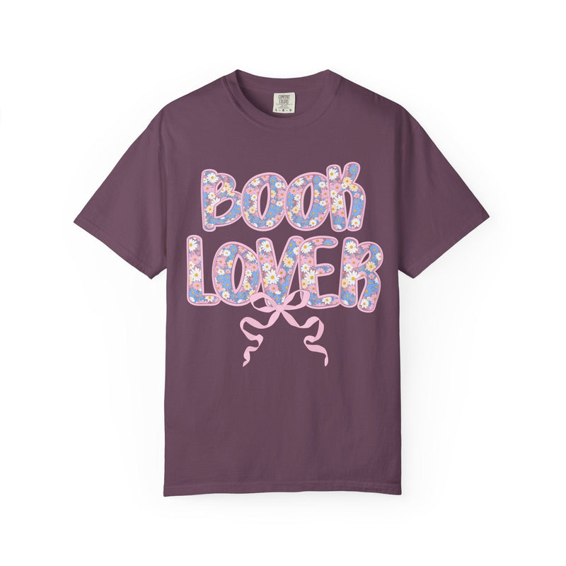Floral Book Lover Tee Shirt with Boho Cottagecore Bow, Cute Bookish T-Shirt, 90s Floral Aesthetic, Romance Reader Bookworm or Librarian Gift - Opal and June