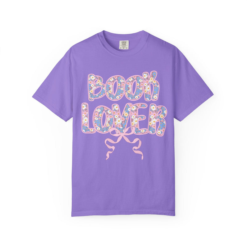 Floral Book Lover Tee Shirt with Boho Cottagecore Bow, Cute Bookish T-Shirt, 90s Floral Aesthetic, Romance Reader Bookworm or Librarian Gift - Opal and June