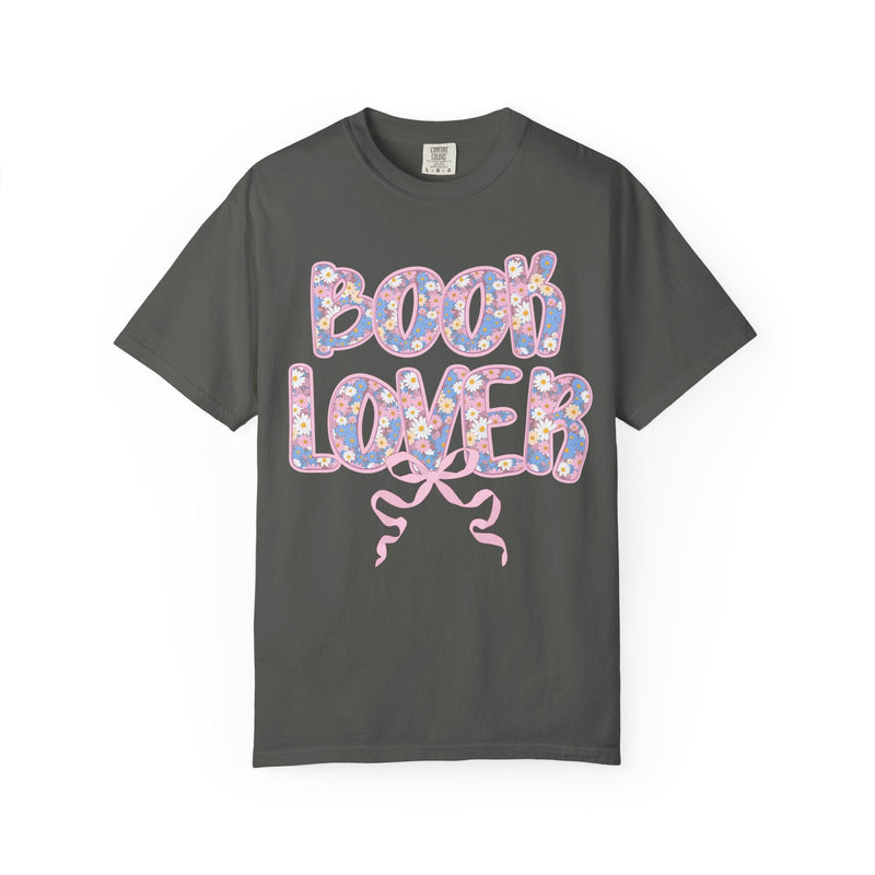 Floral Book Lover Tee Shirt with Boho Cottagecore Bow, Cute Bookish T-Shirt, 90s Floral Aesthetic, Romance Reader Bookworm or Librarian Gift - Opal and June