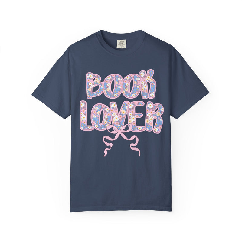Floral Book Lover Tee Shirt with Boho Cottagecore Bow, Cute Bookish T-Shirt, 90s Floral Aesthetic, Romance Reader Bookworm or Librarian Gift - Opal and June