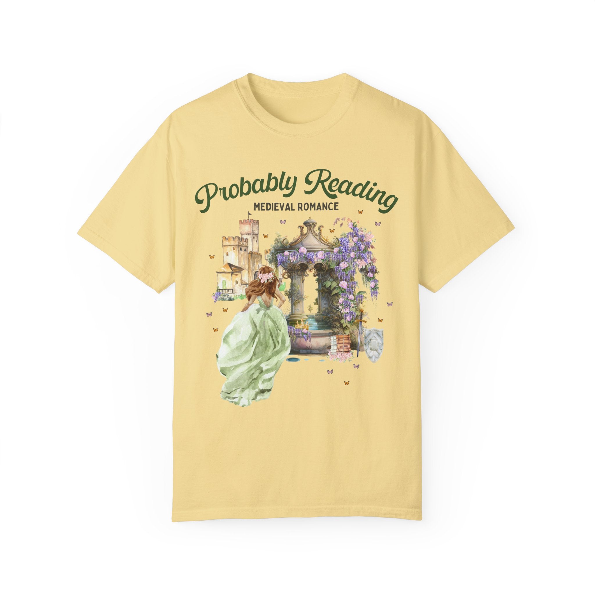 Floral Bookish Shirt for Historical Fiction Romance Reader: Probably Reading Medieval Romance | T for Librarian or Historical Romance Reader - Opal and June