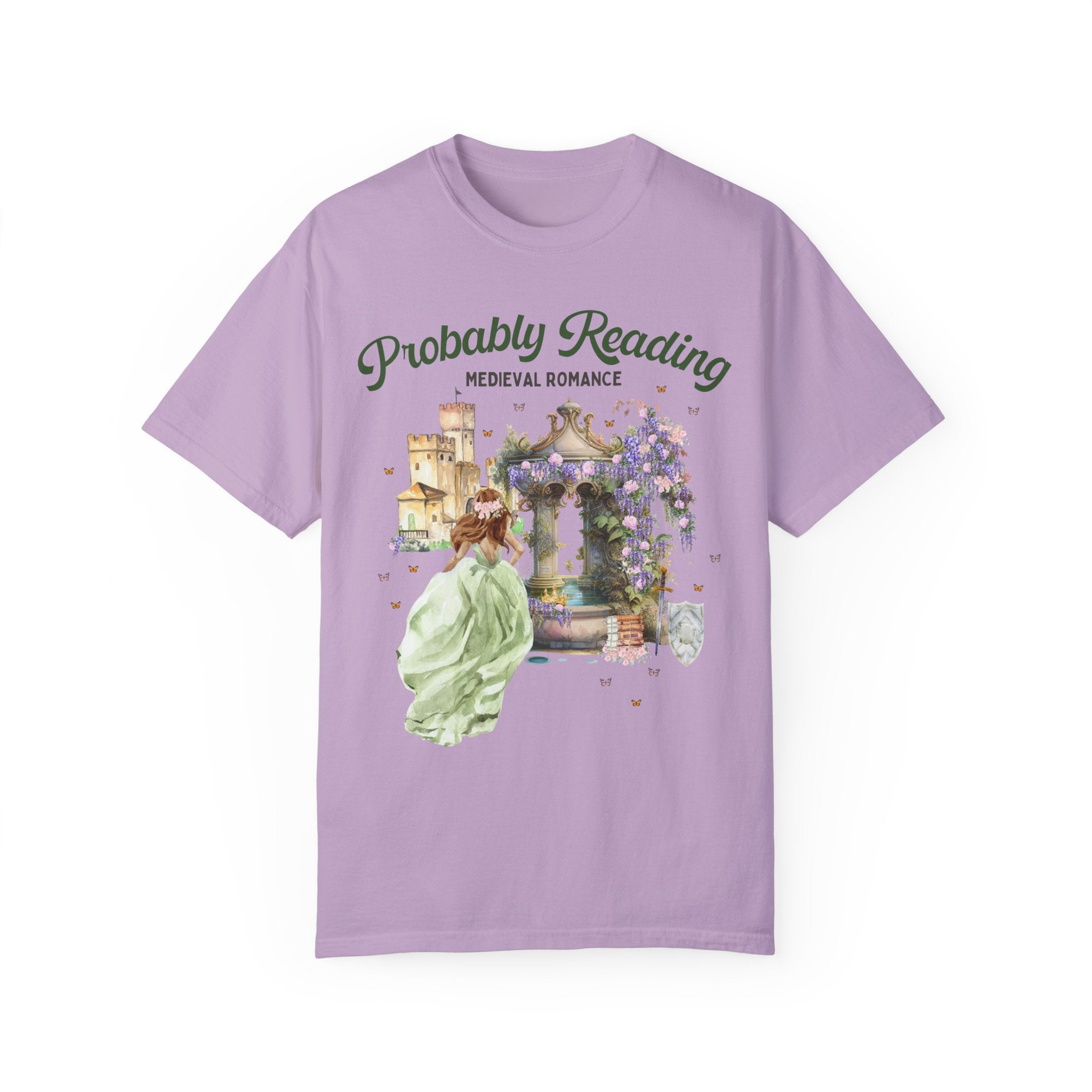 Floral Bookish Shirt for Historical Fiction Romance Reader: Probably Reading Medieval Romance | T for Librarian or Historical Romance Reader - Opal and June