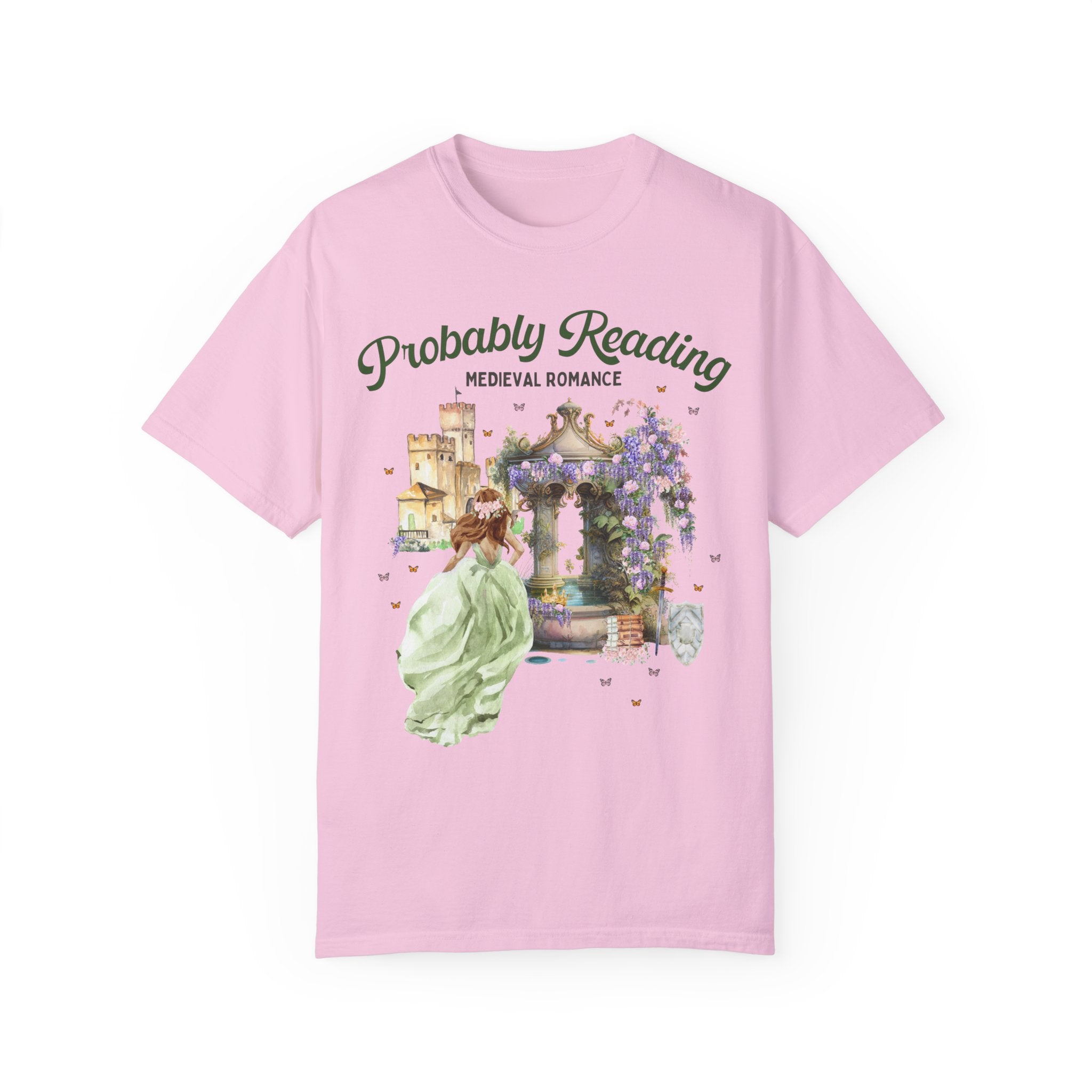 Floral Bookish Shirt for Historical Fiction Romance Reader: Probably Reading Medieval Romance | T for Librarian or Historical Romance Reader - Opal and June
