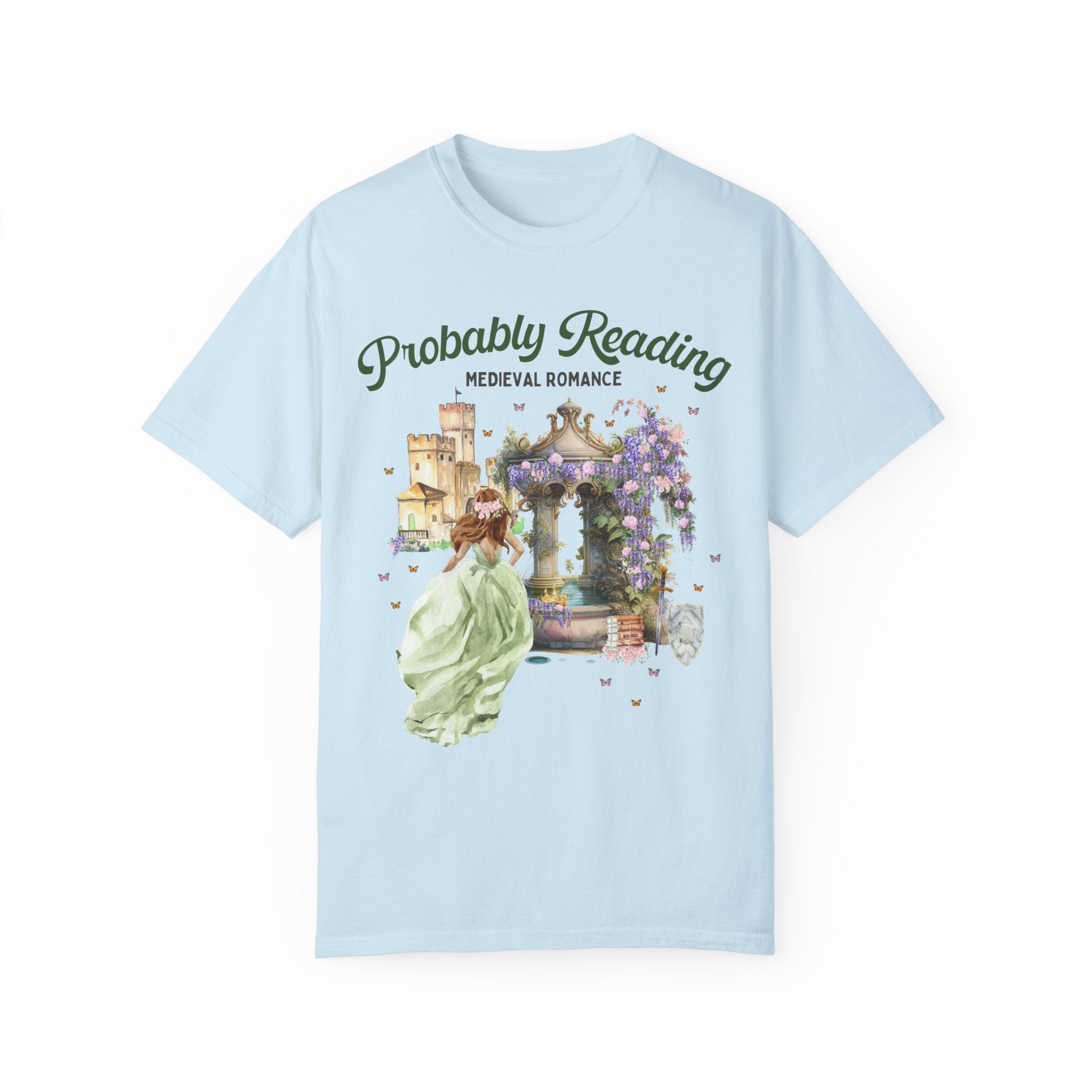 Floral Bookish Shirt for Historical Fiction Romance Reader: Probably Reading Medieval Romance | T for Librarian or Historical Romance Reader - Opal and June