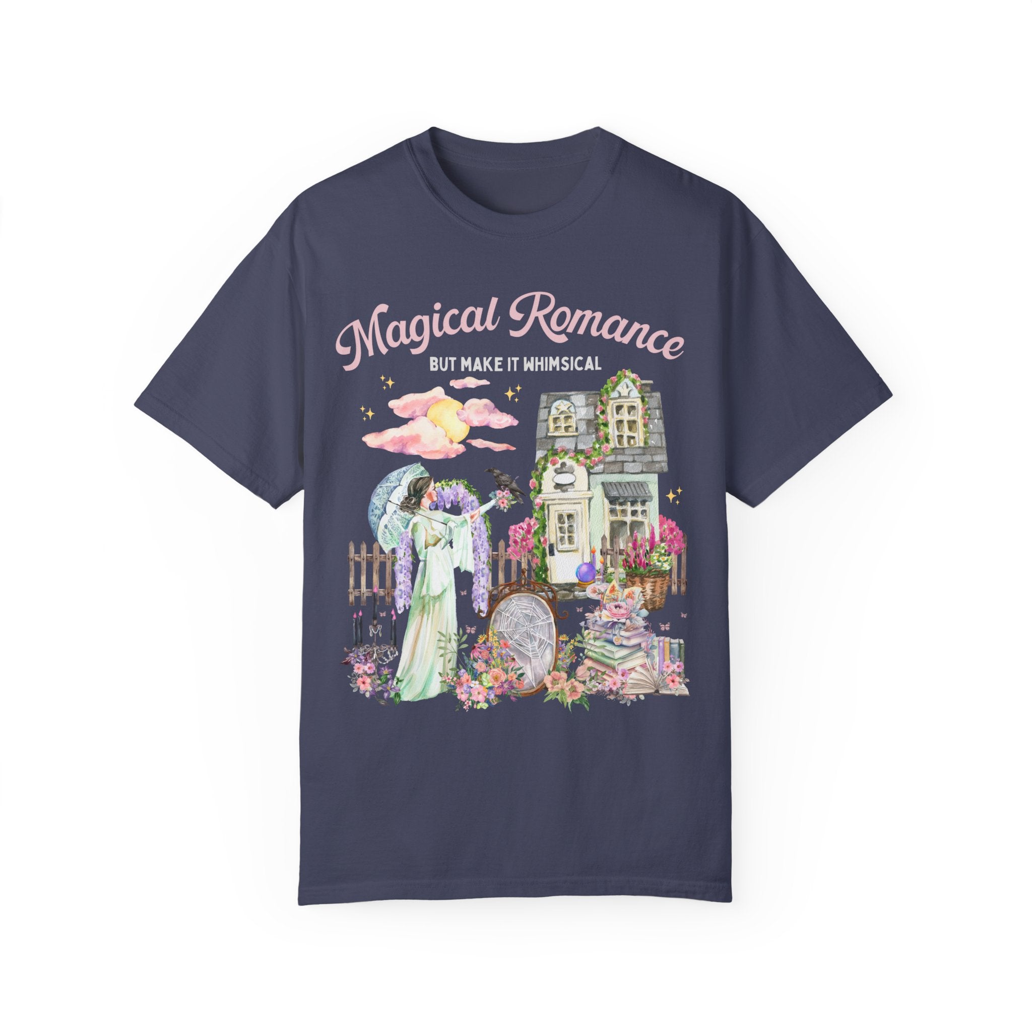 Floral Bookish Tee Shirt for Fantasy Romance Book Lover: Magic Romance But Make it Whimsical | Cottagecore Tee for Historical Romance Reader - Opal and June