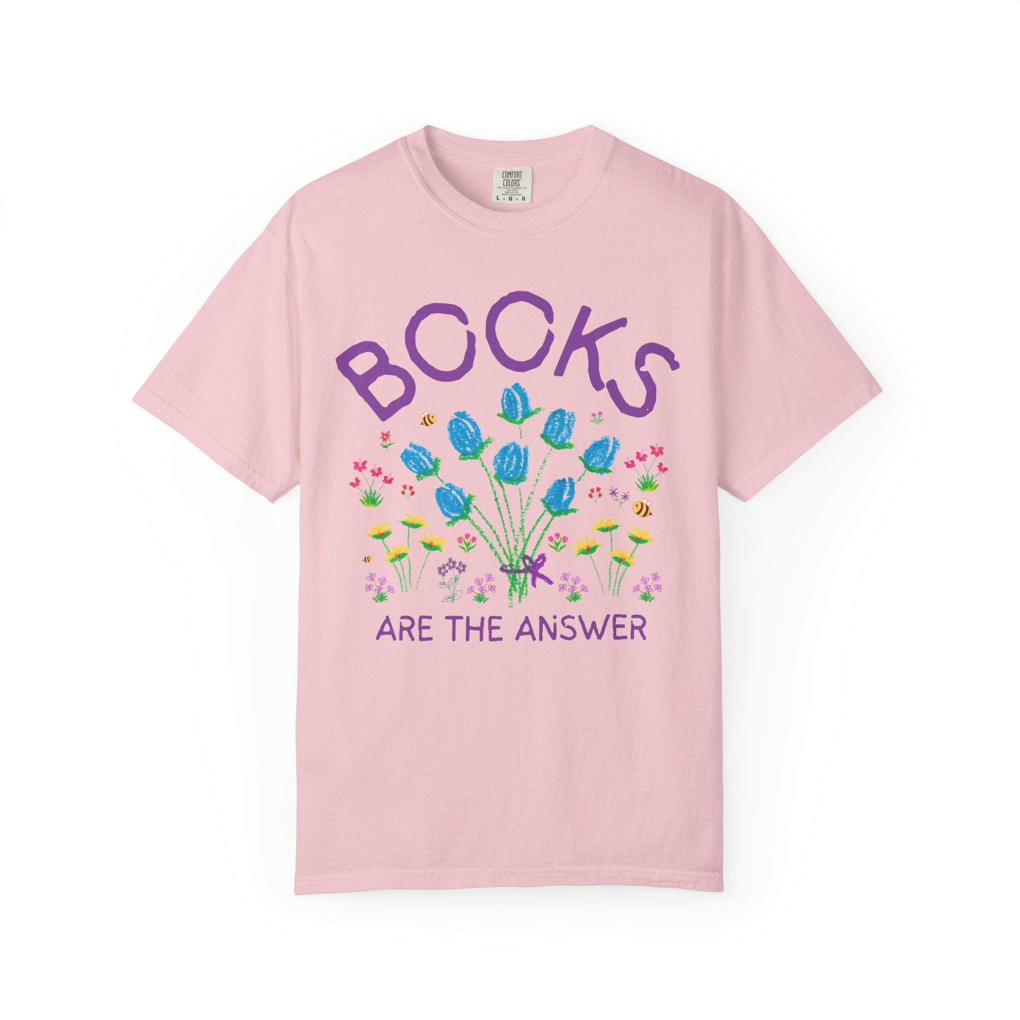 Floral Bookworm Tee Shirt for Friend Who Loves Romance Novels or Mystery Books: Books are the Answer, Cute Librarian Gift, Reading Teacher - Opal and June