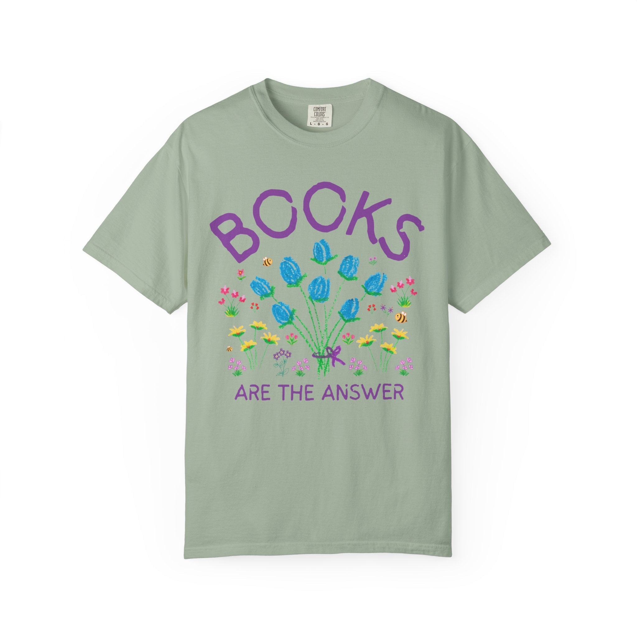 Floral Bookworm Tee Shirt for Friend Who Loves Romance Novels or Mystery Books: Books are the Answer, Cute Librarian Gift, Reading Teacher - Opal and June