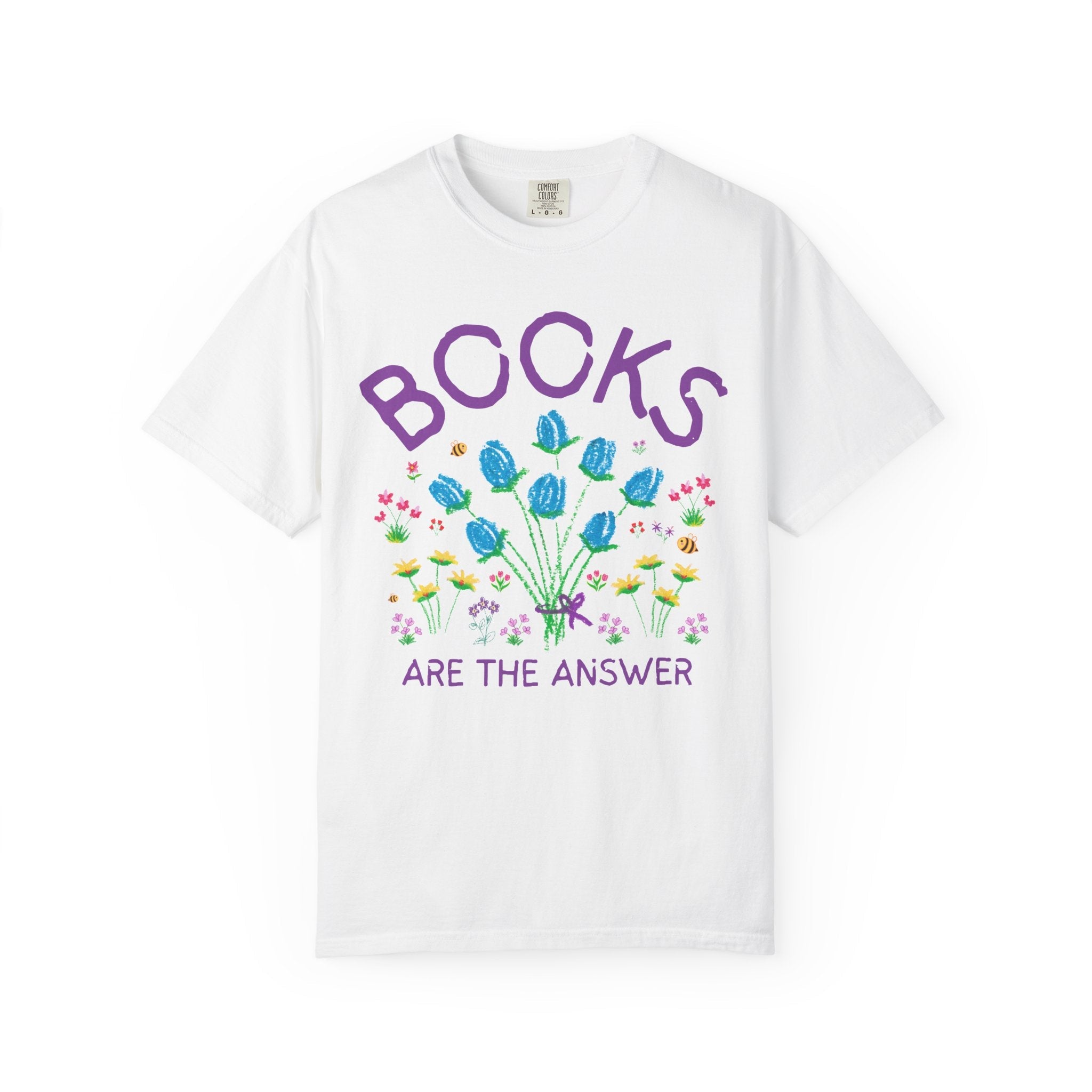 Floral Bookworm Tee Shirt for Friend Who Loves Romance Novels or Mystery Books: Books are the Answer, Cute Librarian Gift, Reading Teacher - Opal and June