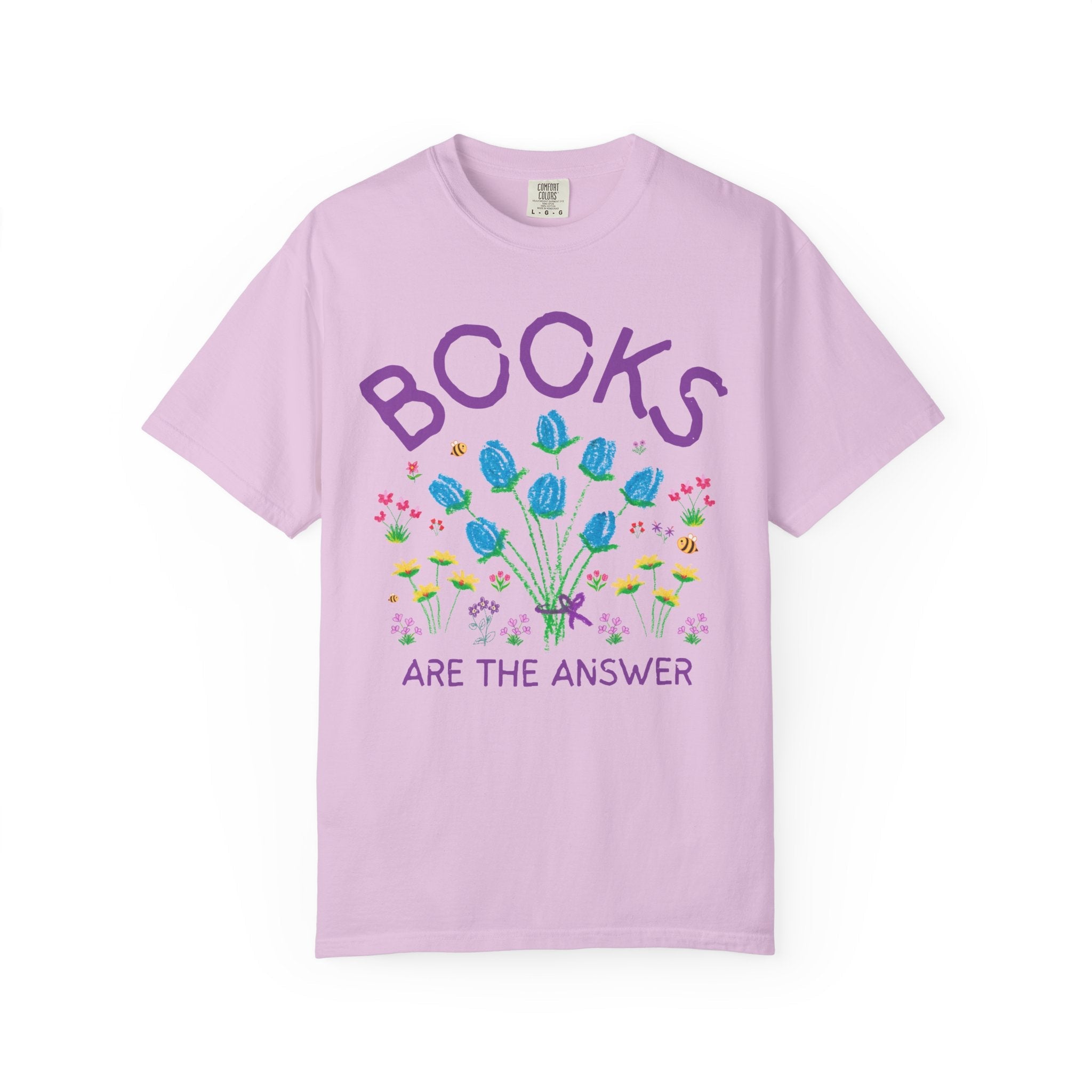 Floral Bookworm Tee Shirt for Friend Who Loves Romance Novels or Mystery Books: Books are the Answer, Cute Librarian Gift, Reading Teacher - Opal and June