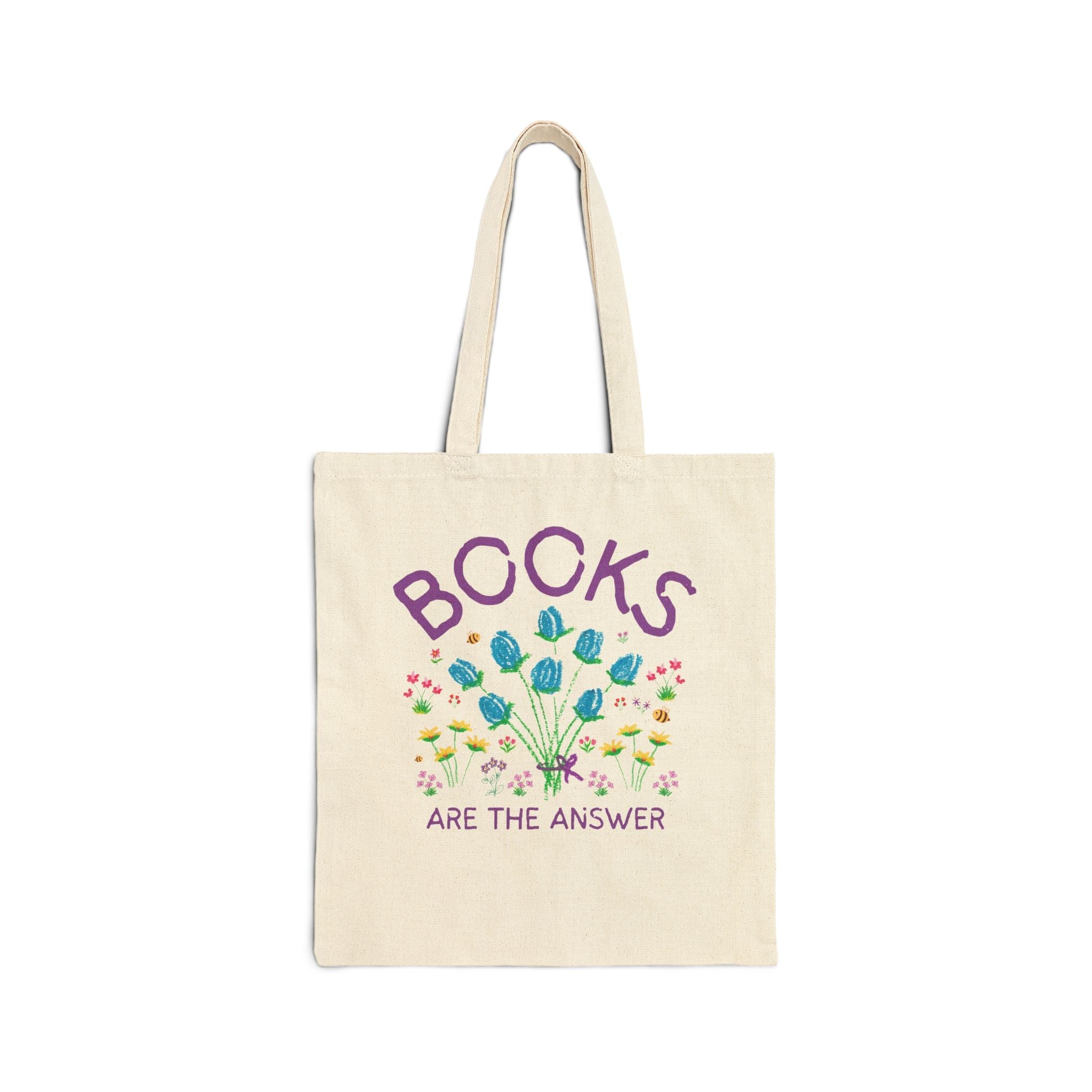 Floral Bookworm Tote Bag for Friend Who Loves Romance Novels or Mystery Books: Books are the Answer, Cute Librarian Gift, Reading Teacher - Opal and June