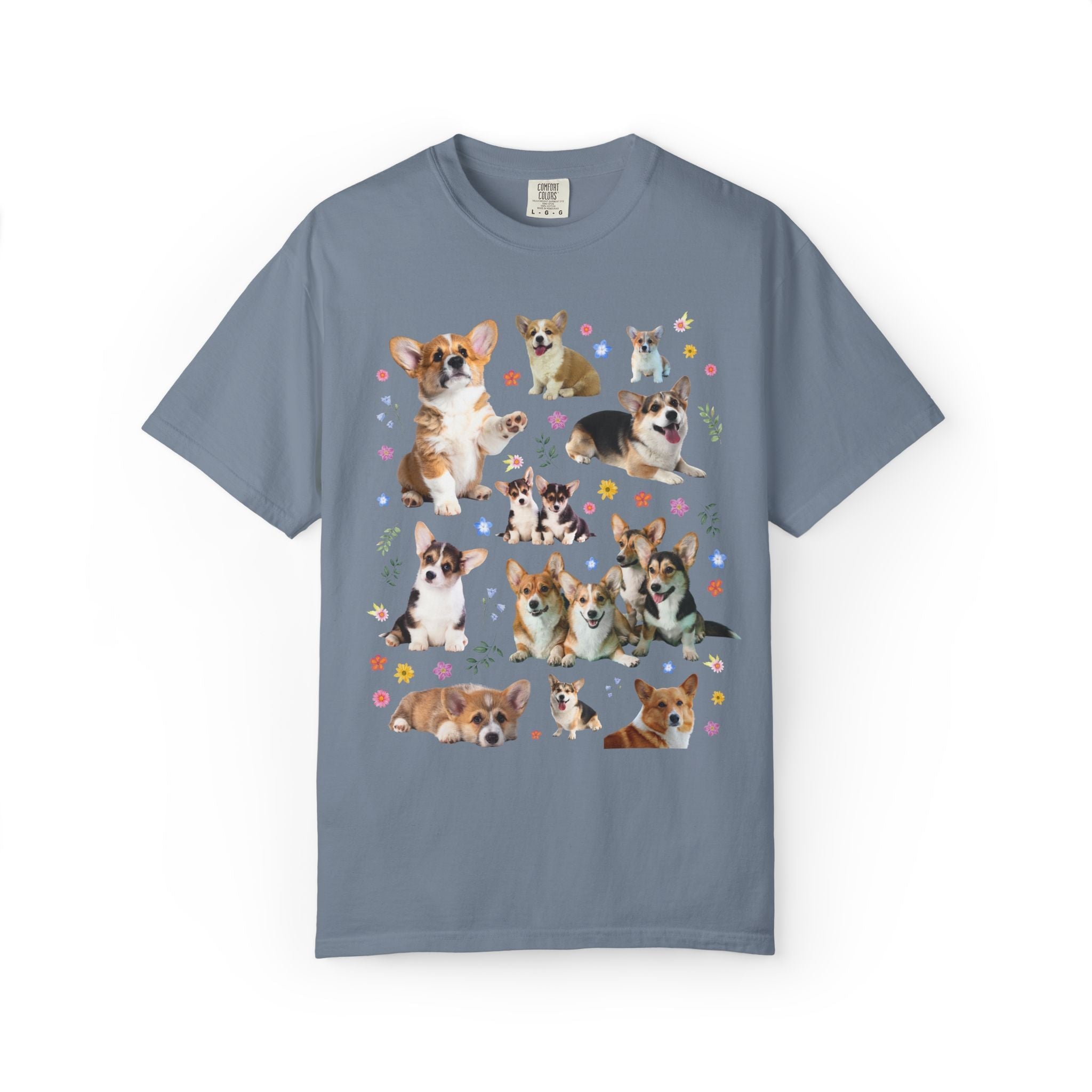 Floral Corgi Puppy Tee Shirt, Animal Lover, High School Student with Corgi Mascot, Cute Floral Cottagecore Dreamcore Tee, Kitschy 90s Vibe - Opal and June