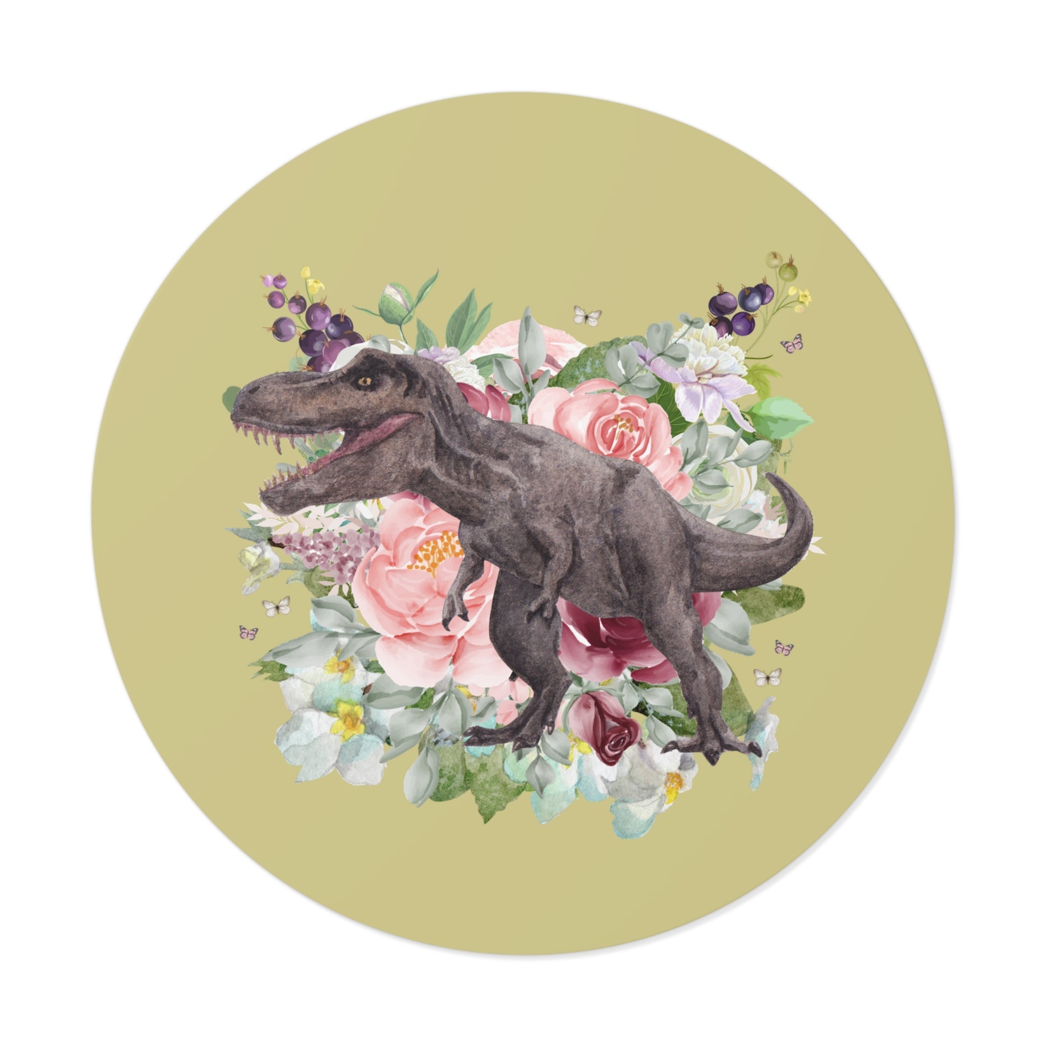 Floral Dinosaur Sticker for Dinosaur Lover: T-Rex with Cottagecore Flowers and Boho Butterflies, Sticker for Science Teacher, Geology Major - Opal and June