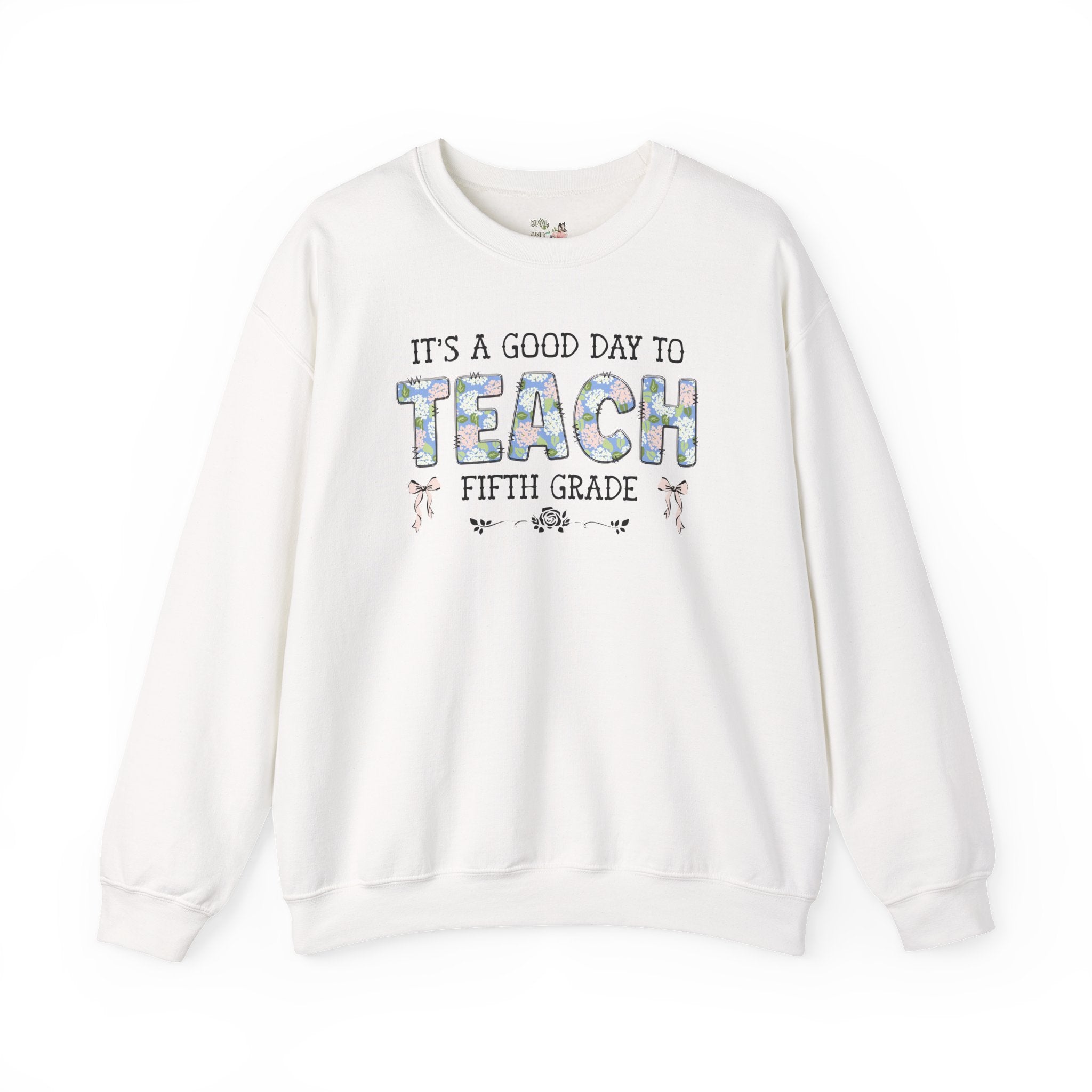 Floral Fifth Grade Teacher Sweatshirt with Cute Bows, Matching Back to School Crewneck with Flowers, First Day of School Teacher Team Shirt - Opal and June