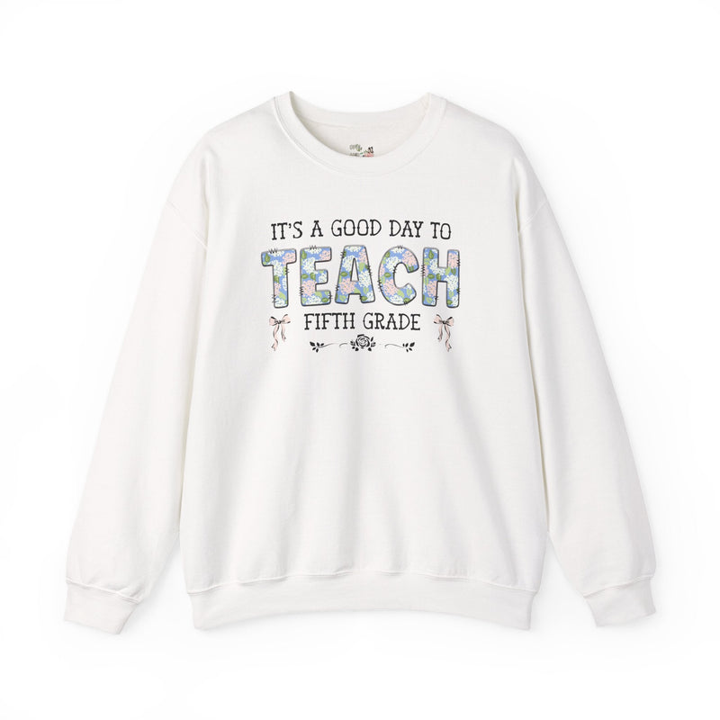 Floral Fifth Grade Teacher Sweatshirt with Cute Bows, Matching Back to School Crewneck with Flowers, First Day of School Teacher Team Shirt - Opal and June